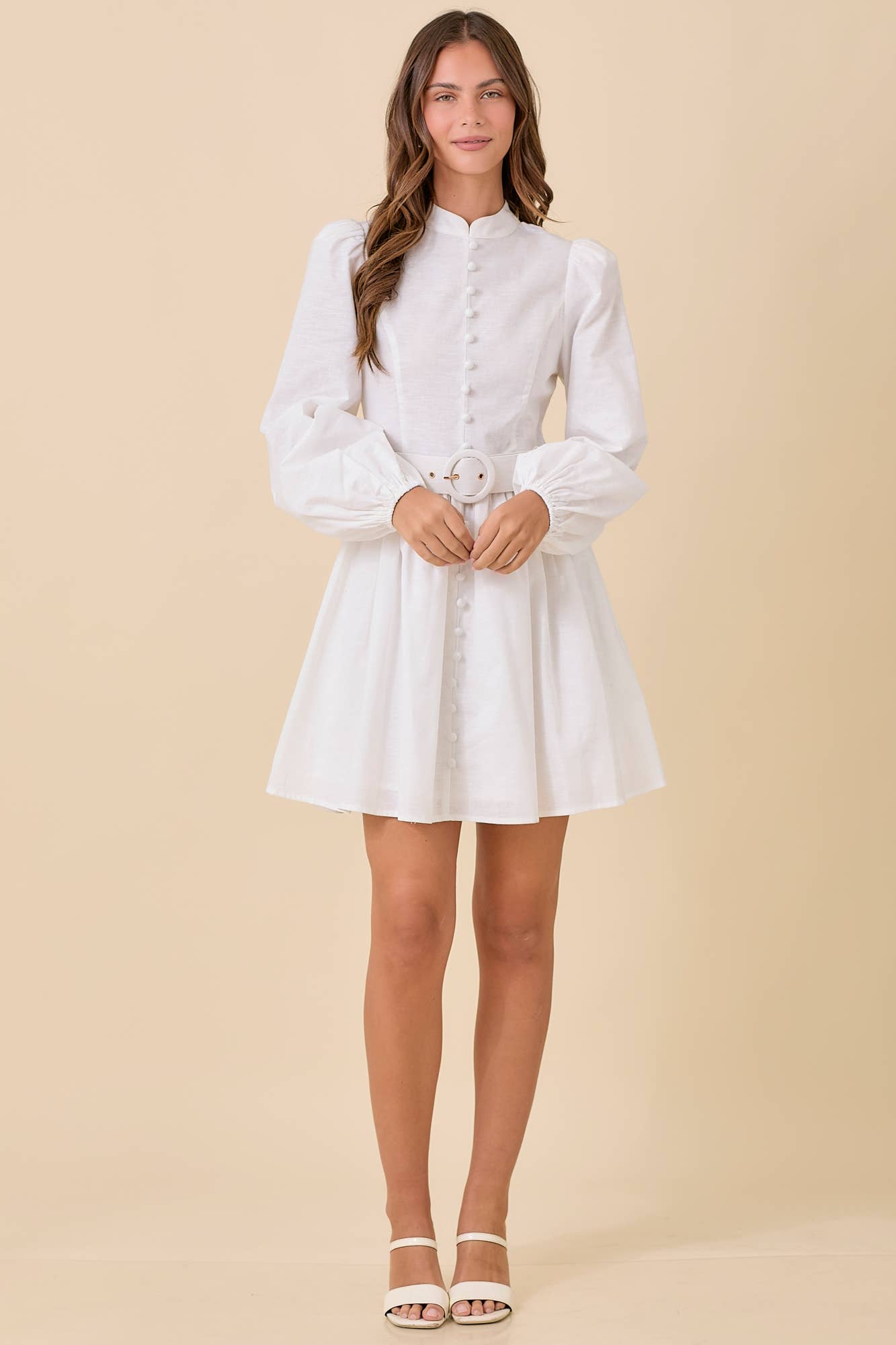 Mock Neck Mini Dress With Front Button