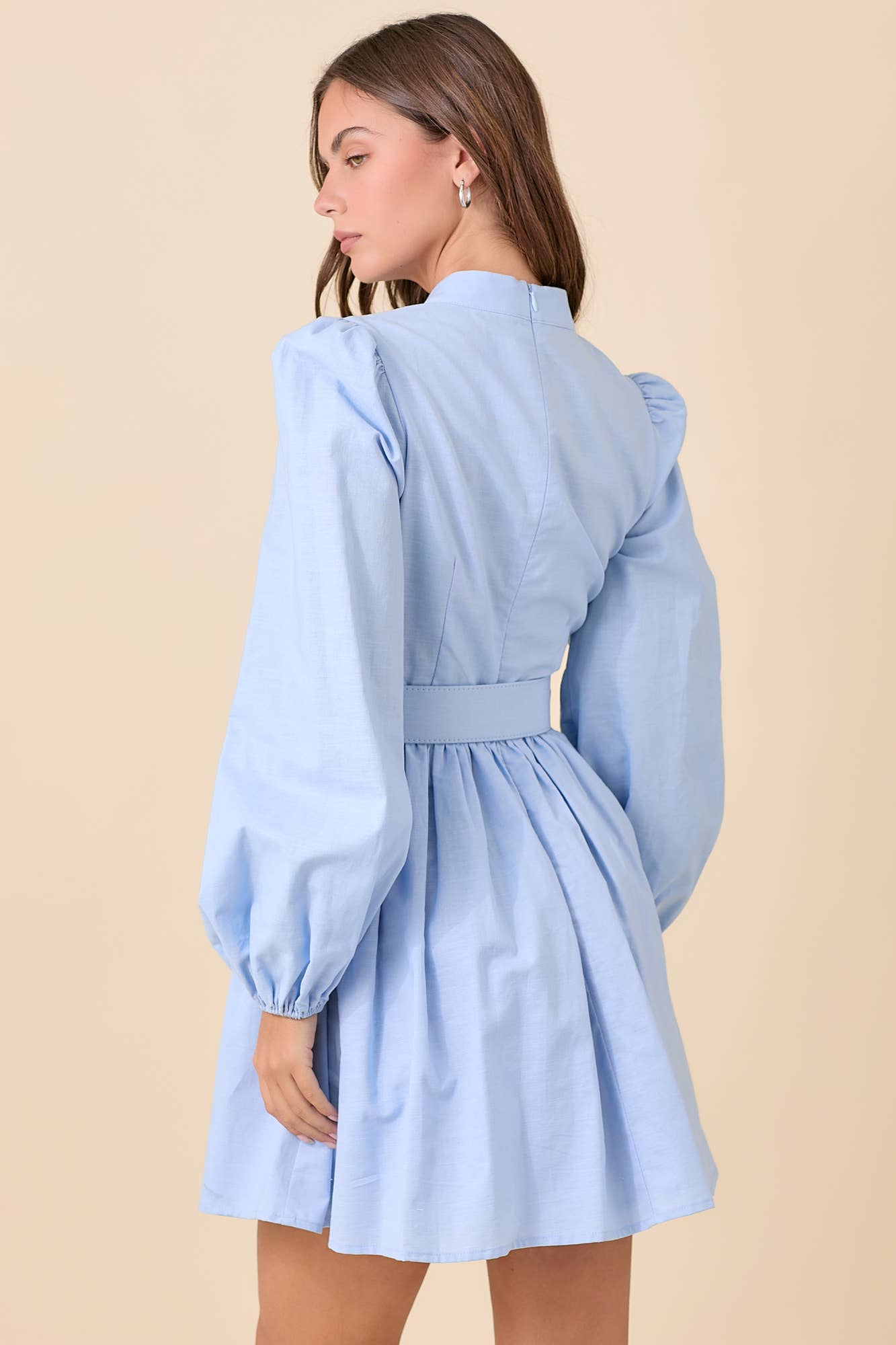 Mock Neck Mini Dress With Front Button