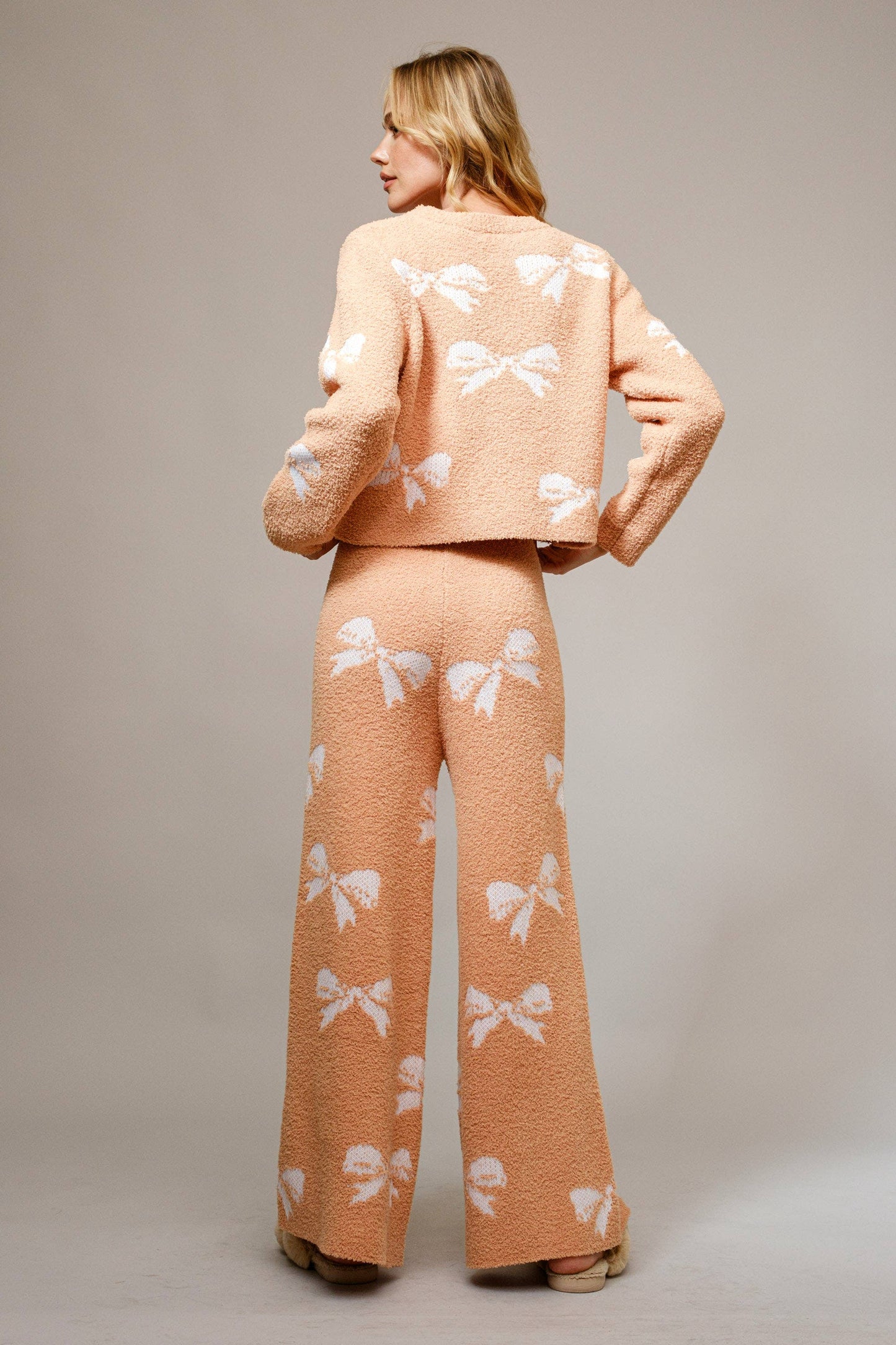 36350SET - Bow Print Cozy Sweater Set