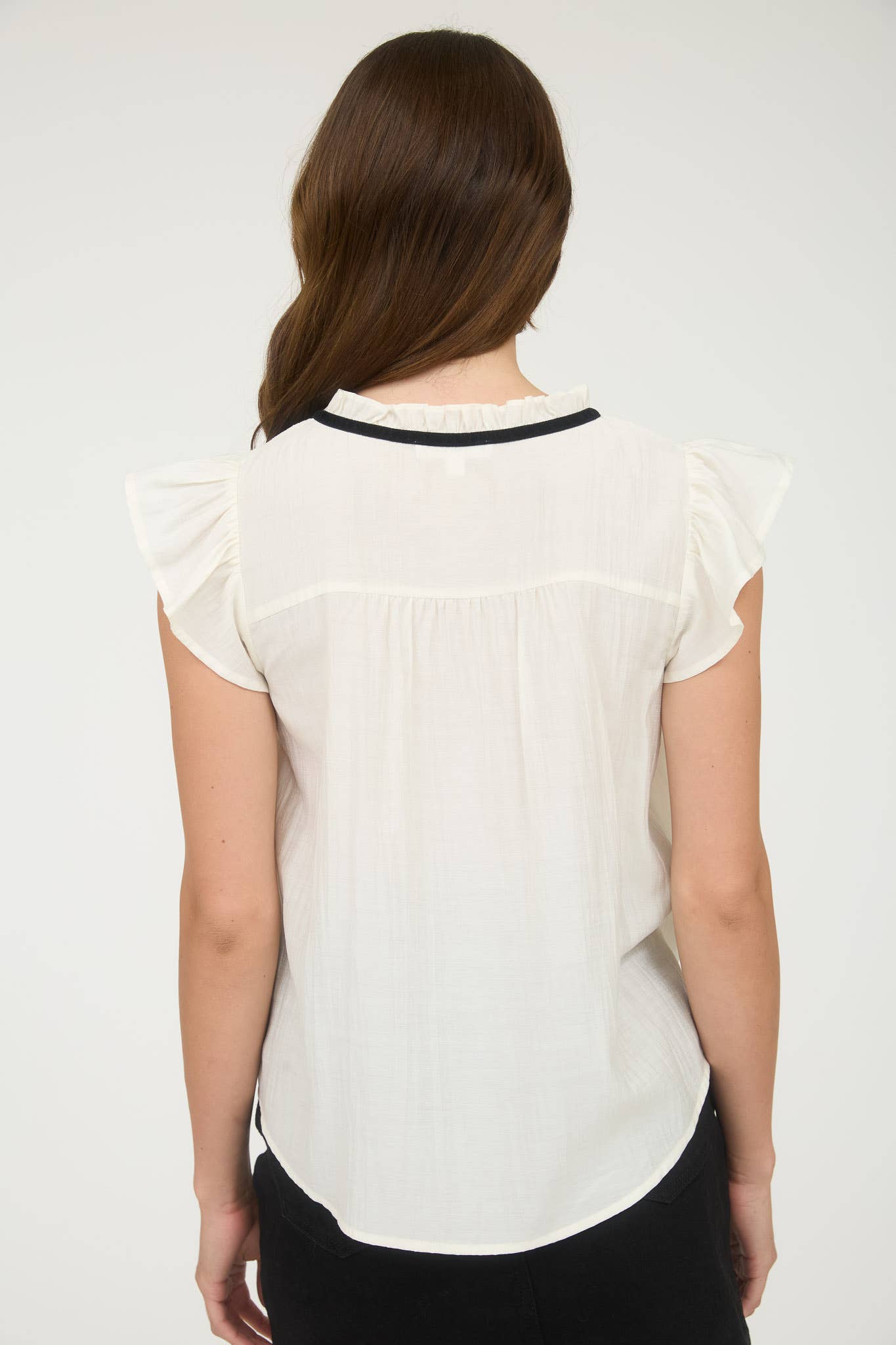 CONTRAST FRONT TIE DETAIL SHORT SLEEVE BLOUSE