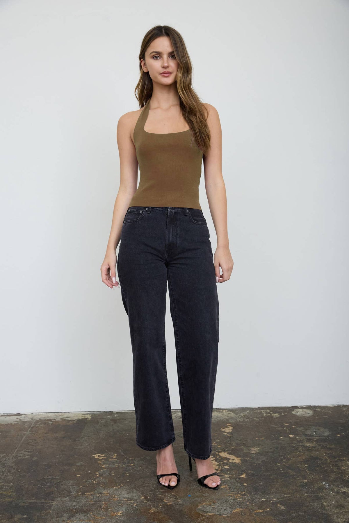 SQUARE HALTER NECK SWEATER KNIT TOP