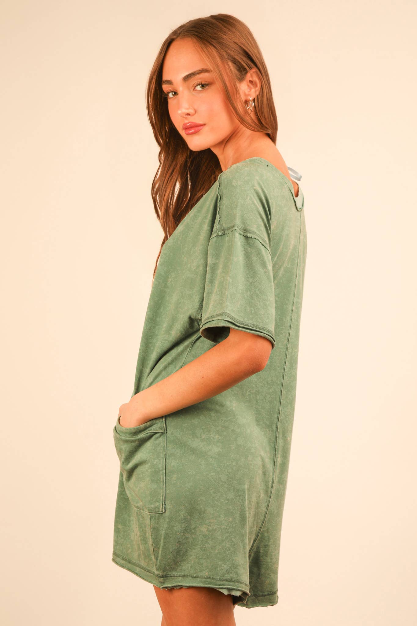NP70740-Mineral Washed Oversized Casual Knit Romper
