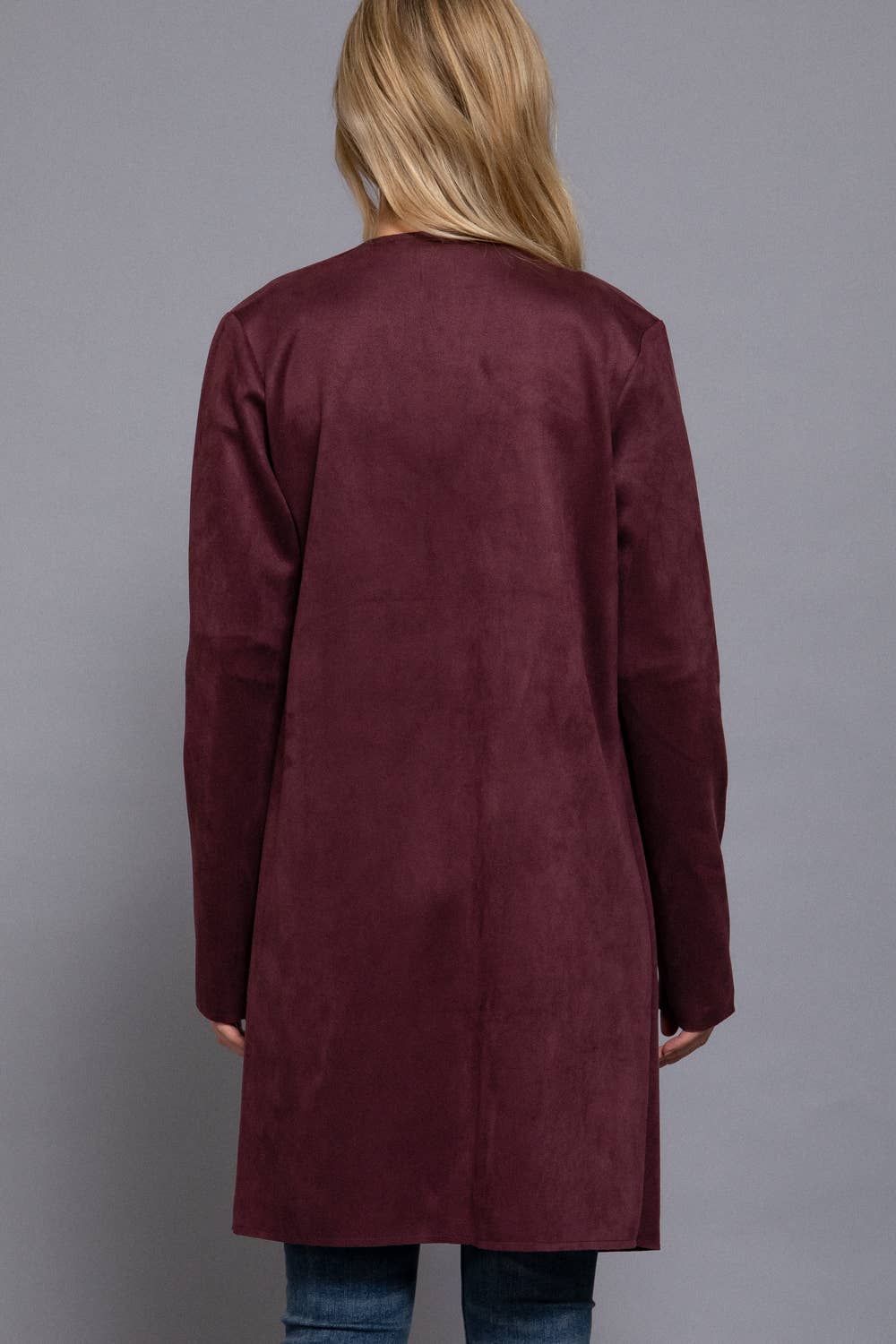 Long Sleeve Front Two Zipper Detail Faux Suede Long Jacket
