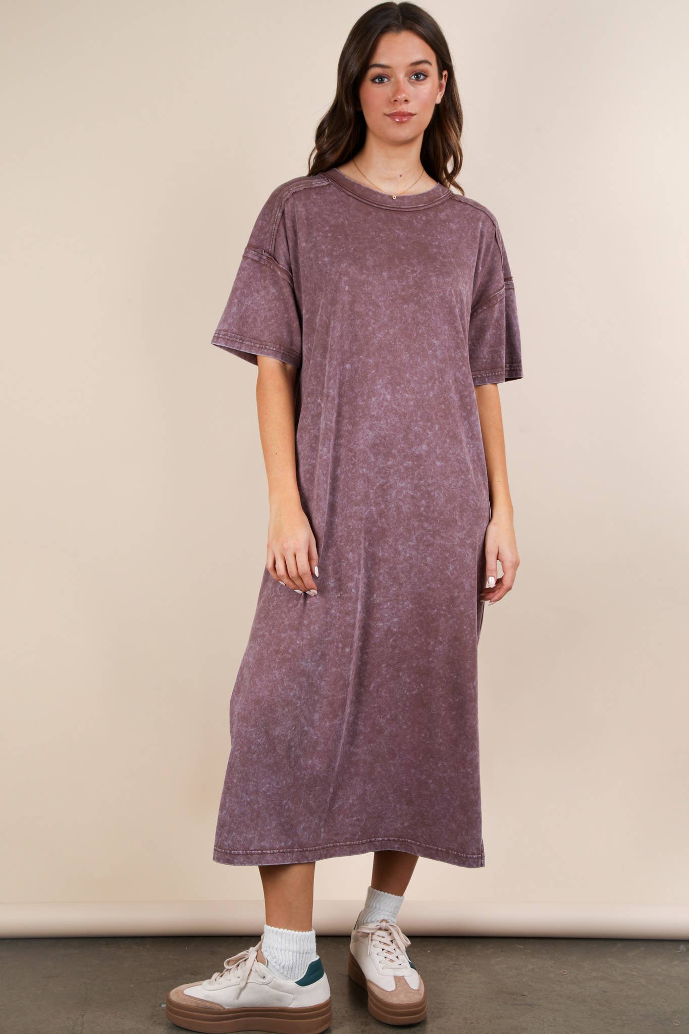 ND31601-Mineral Washed Casual Comfy Midi Dress