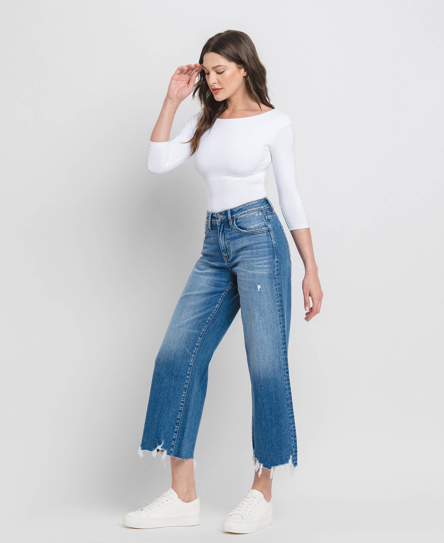 HIGH RISE CROP WIDE LEG JEANS