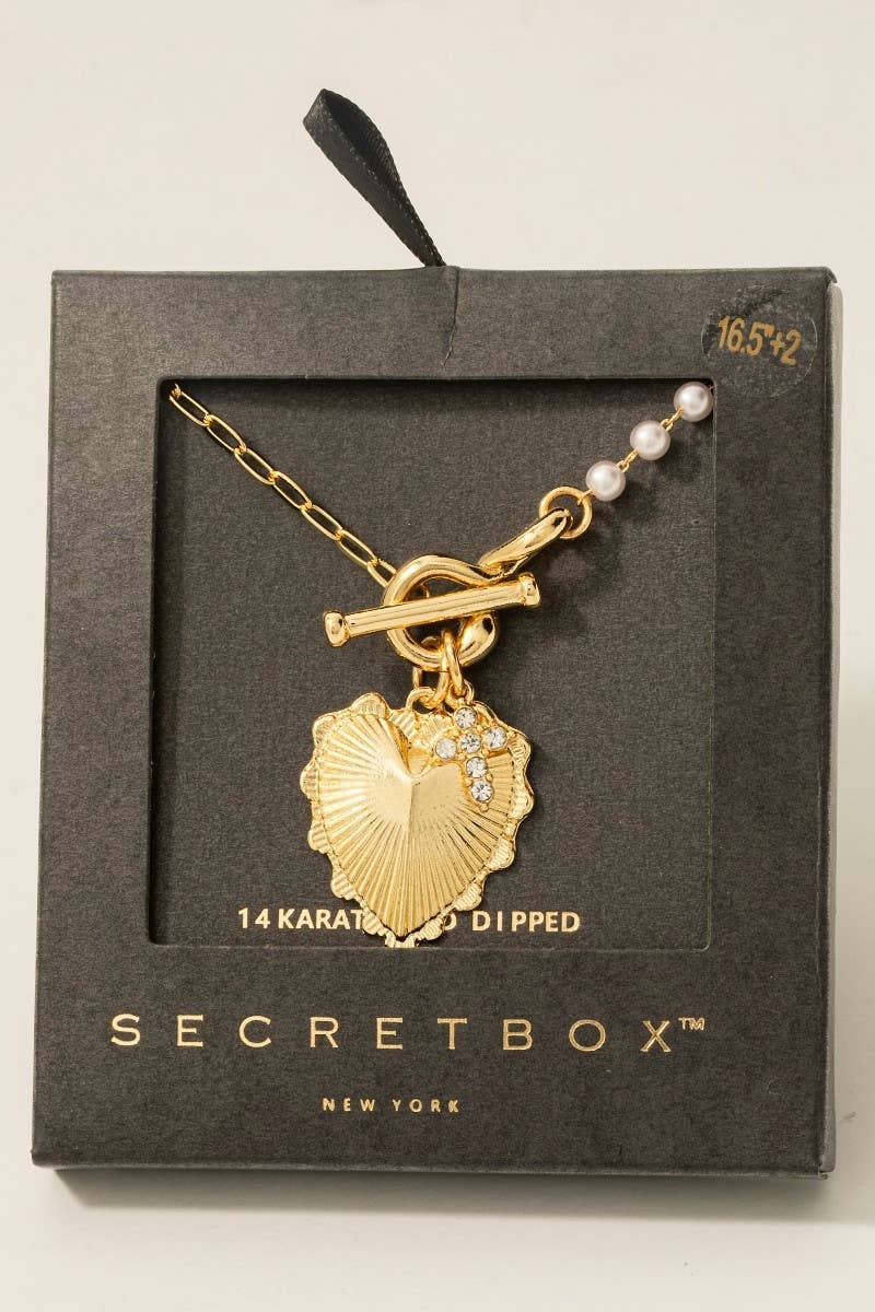Secret Box Gold Dipped Heart And Cross Toggle Chain Necklace