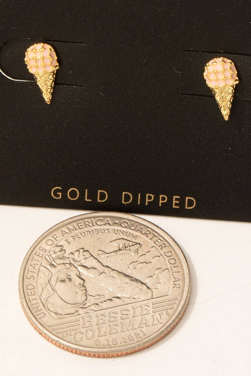 Gold Dipped Epoxy Ice Cream Cone Stud Earrings