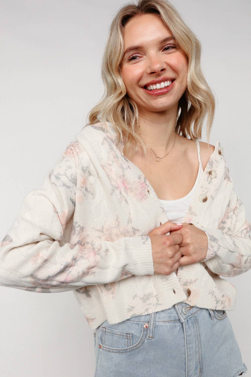 Button Down Floral Cable Sweater Cardigan