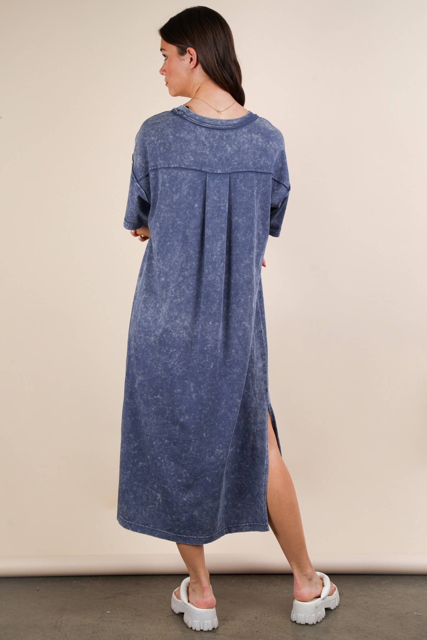 ND31601-Mineral Washed Casual Comfy Midi Dress