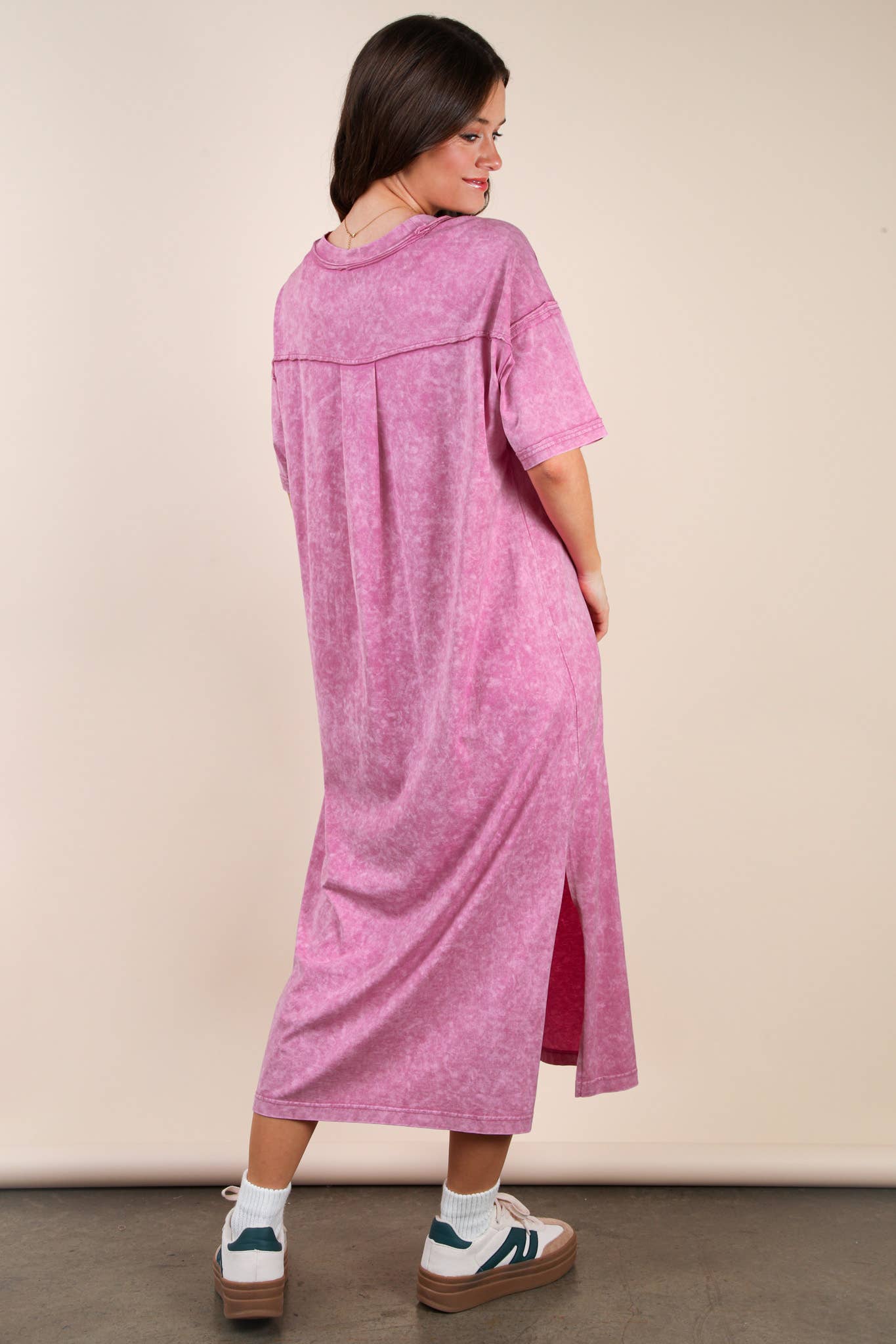 ND31601-Mineral Washed Casual Comfy Midi Dress