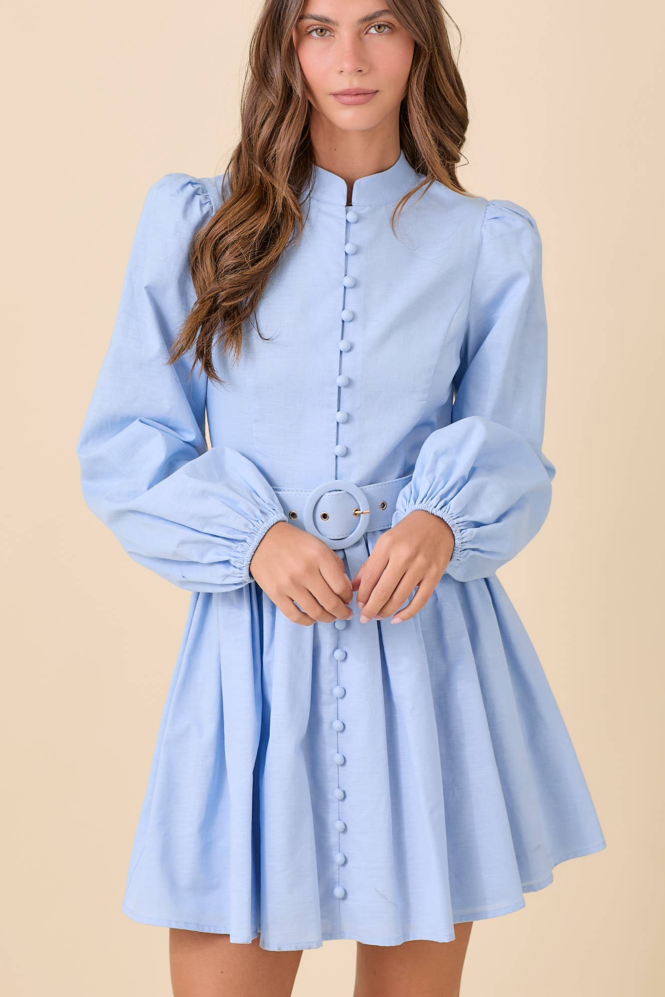 Mock Neck Mini Dress With Front Button