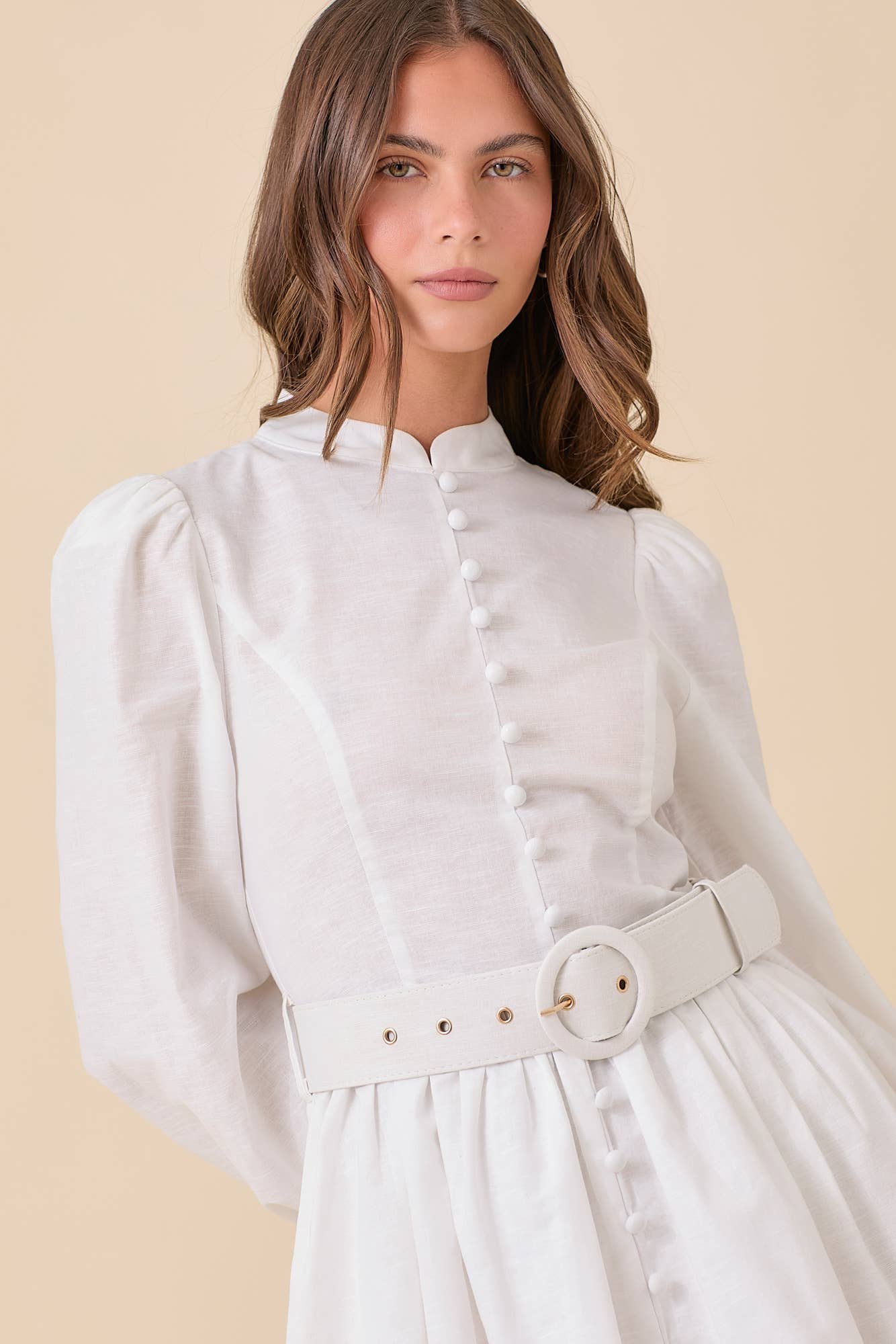 Mock Neck Mini Dress With Front Button