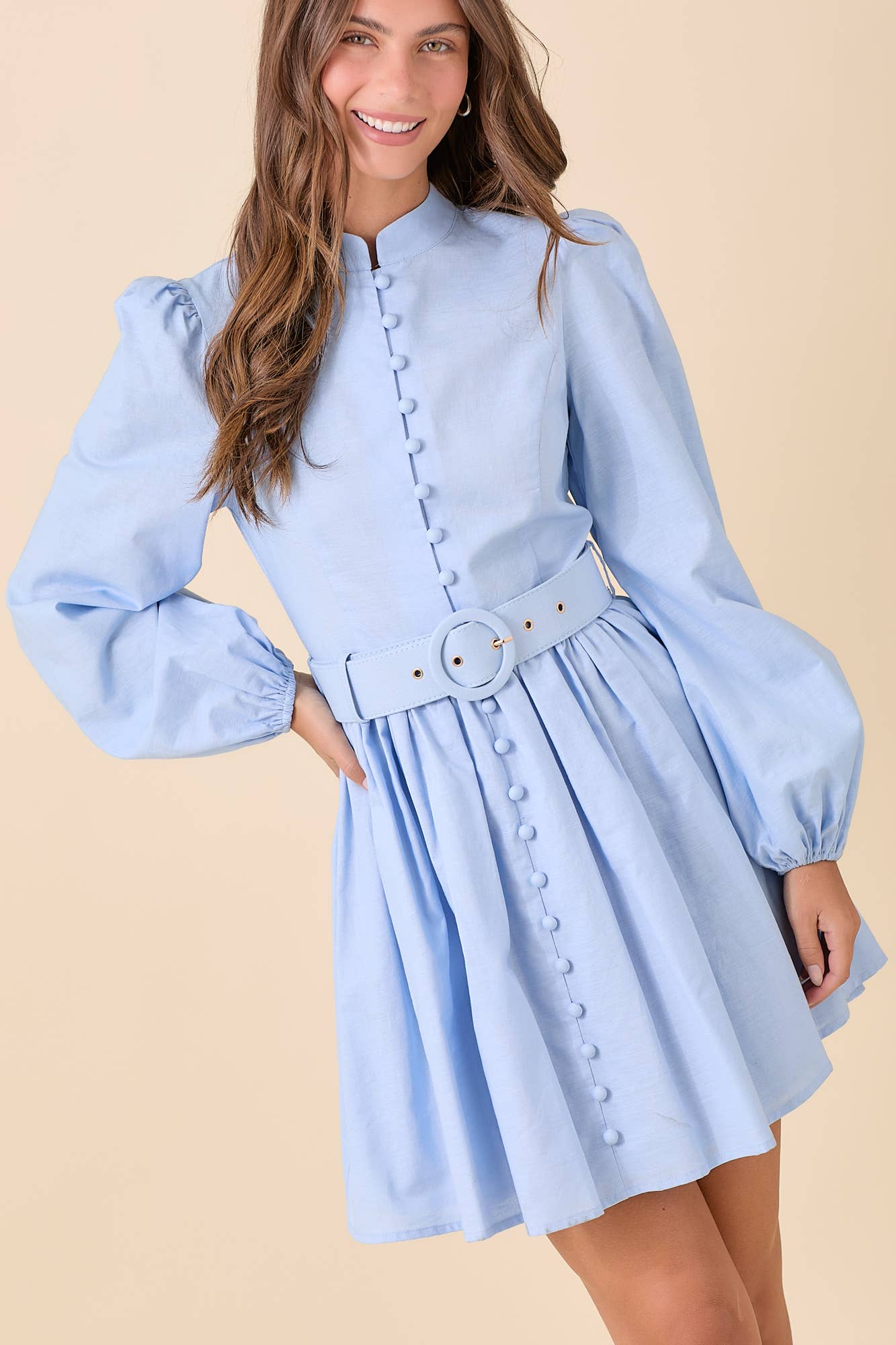Mock Neck Mini Dress With Front Button