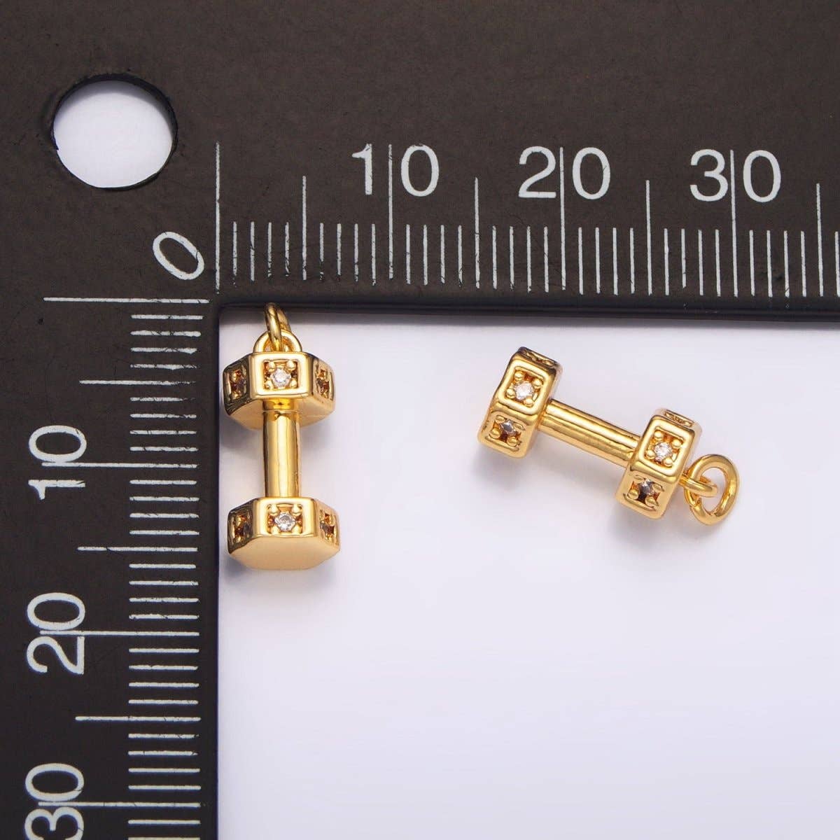 24K Gold Filled Micro Paved CZ Barbell Dumbbell Sports Multidimensional Charm | W097