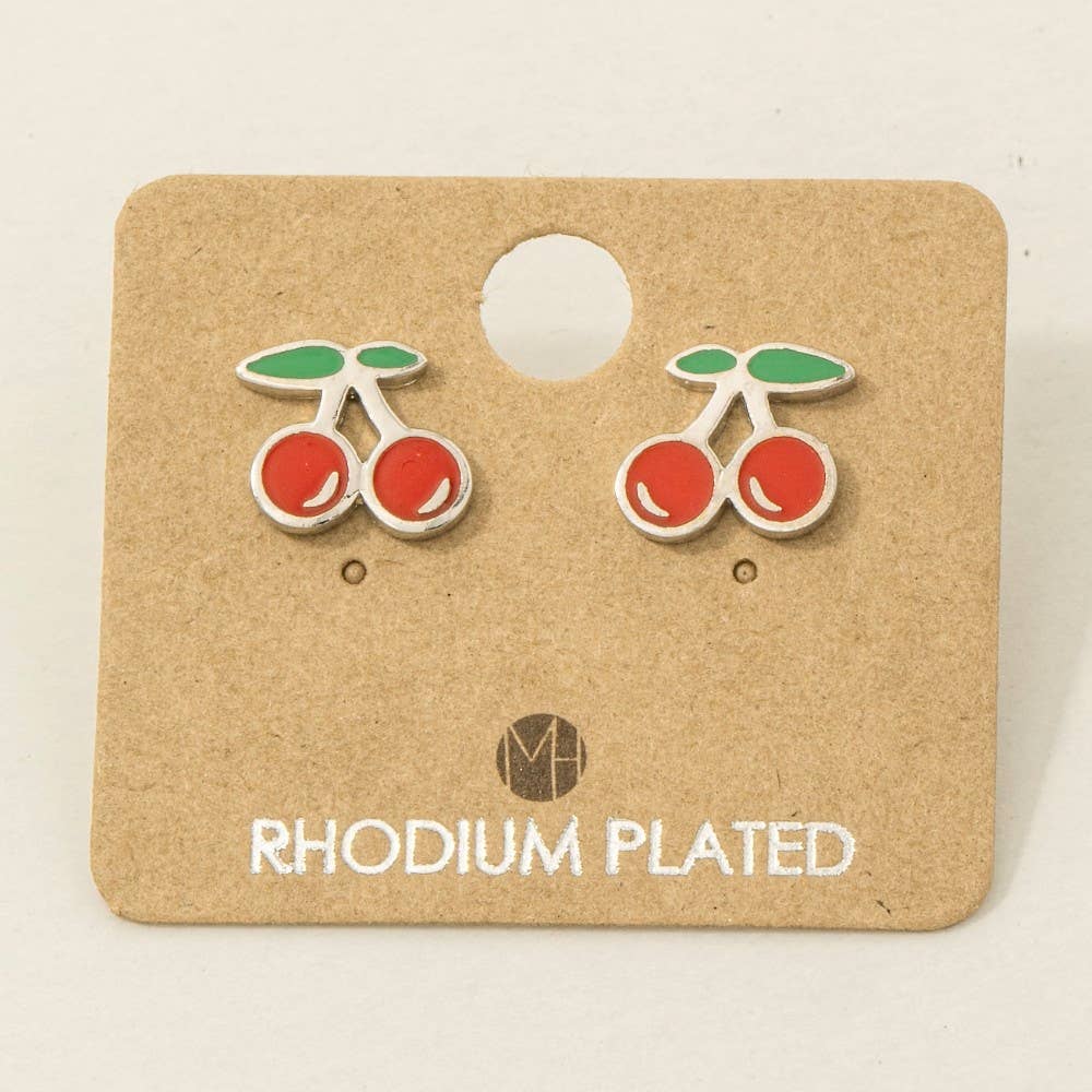Gold Dipped Epoxy Cherry Stud Earrings