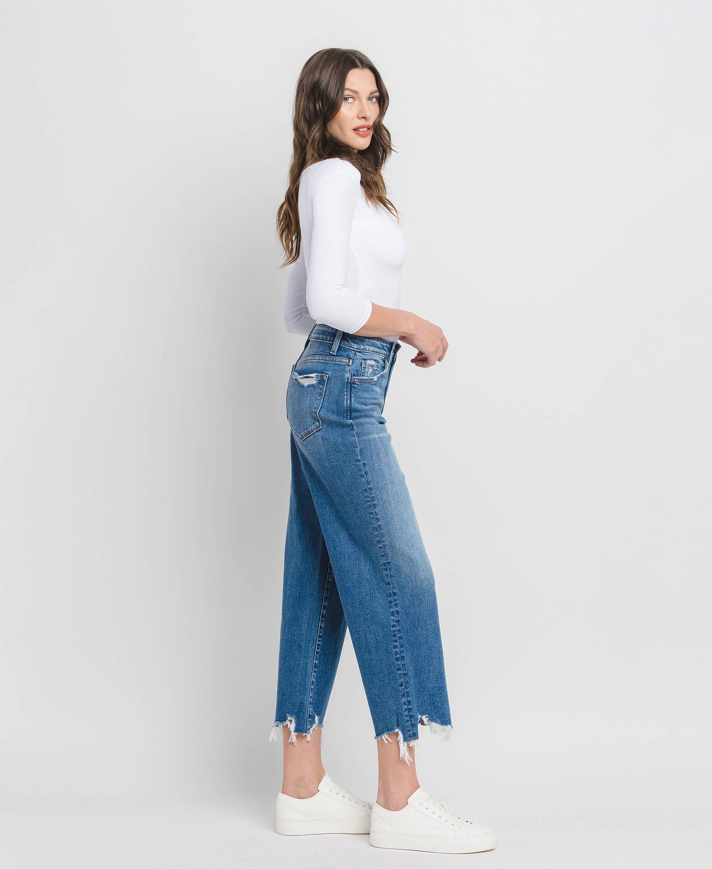 HIGH RISE CROP WIDE LEG JEANS
