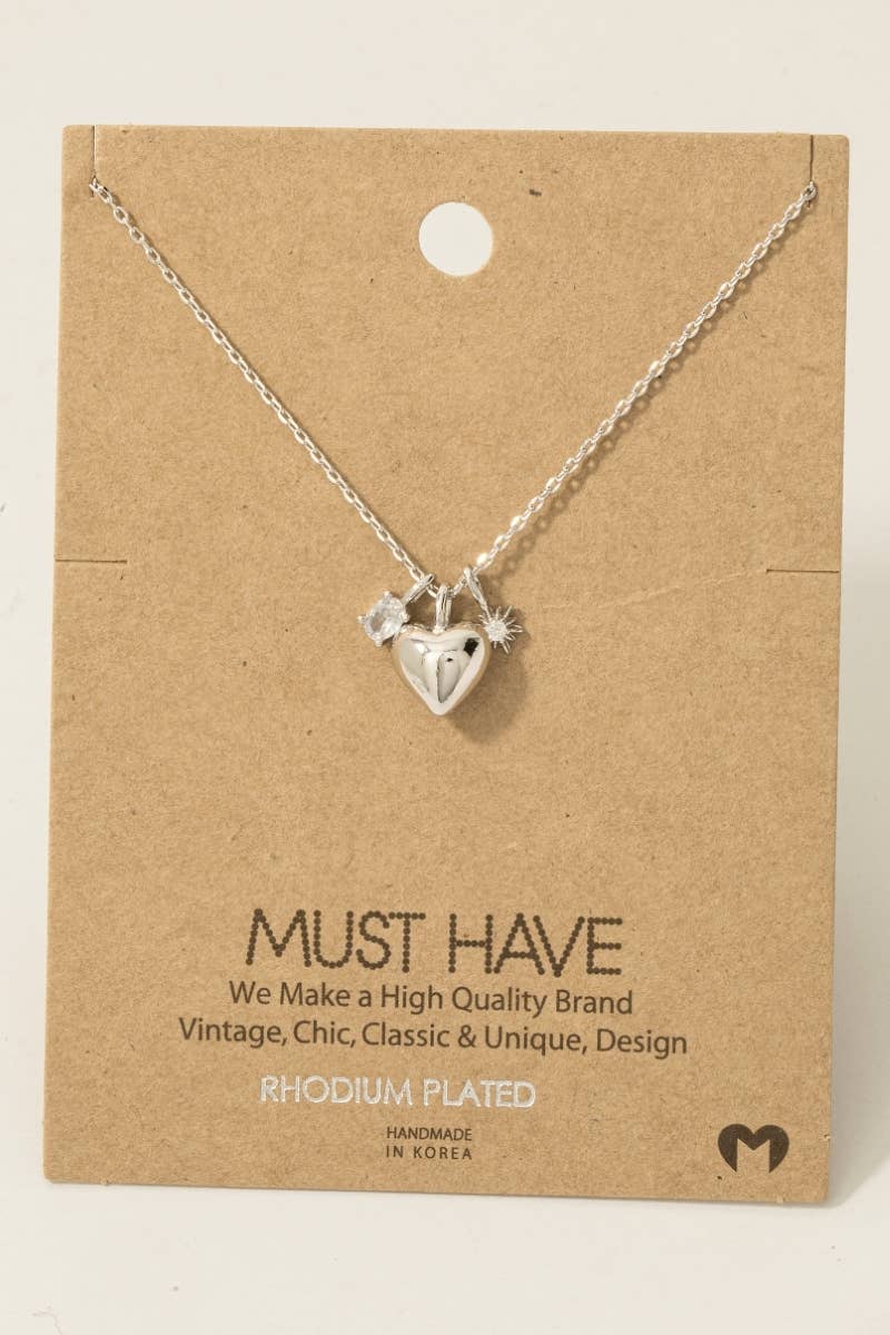 Gold Dipped Heart And Cz Charms Chain Necklace