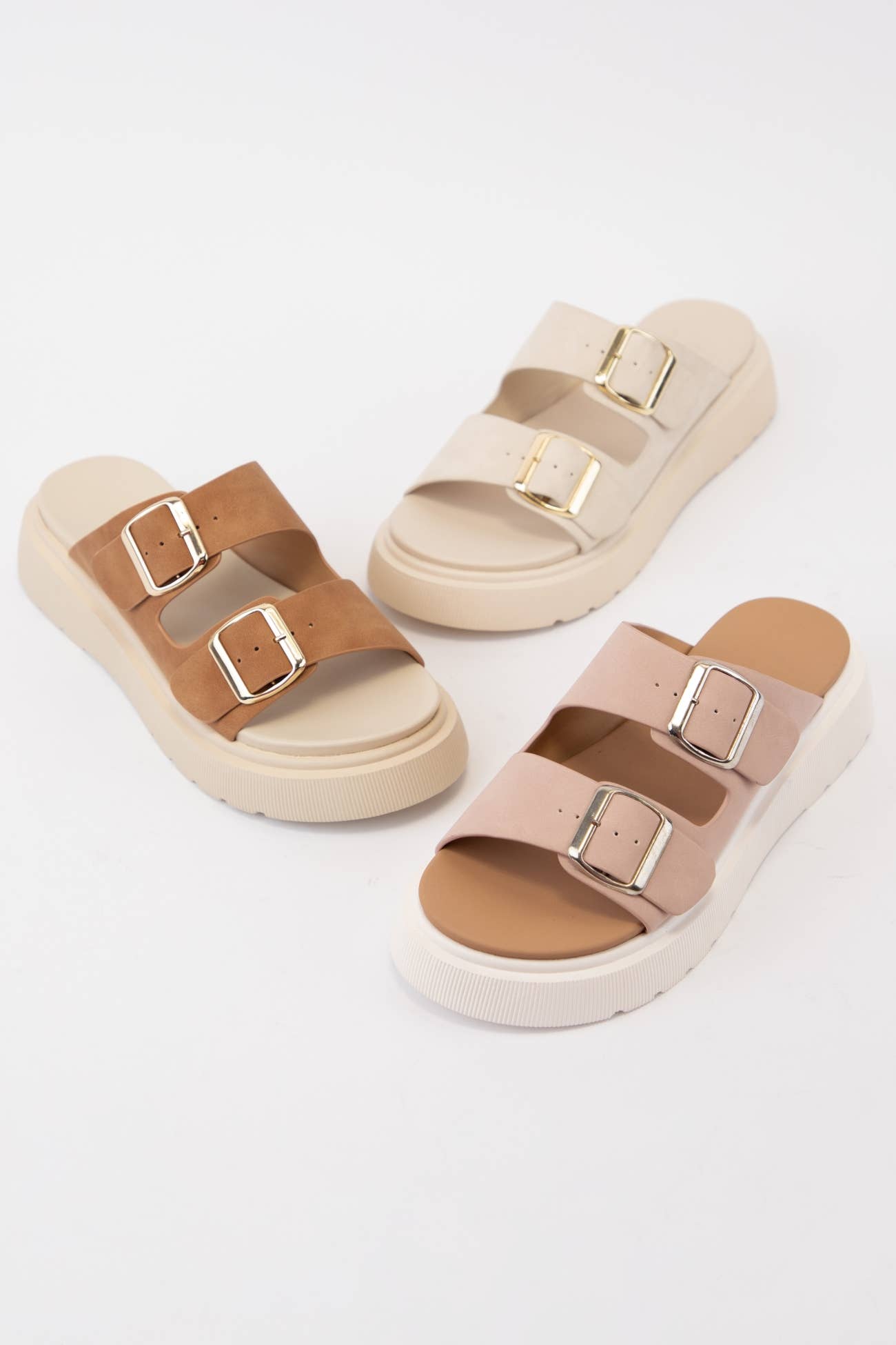 UBERTA DOUBLE BUCKLE STRAP PLATFORM SLIP-ON SANDAL