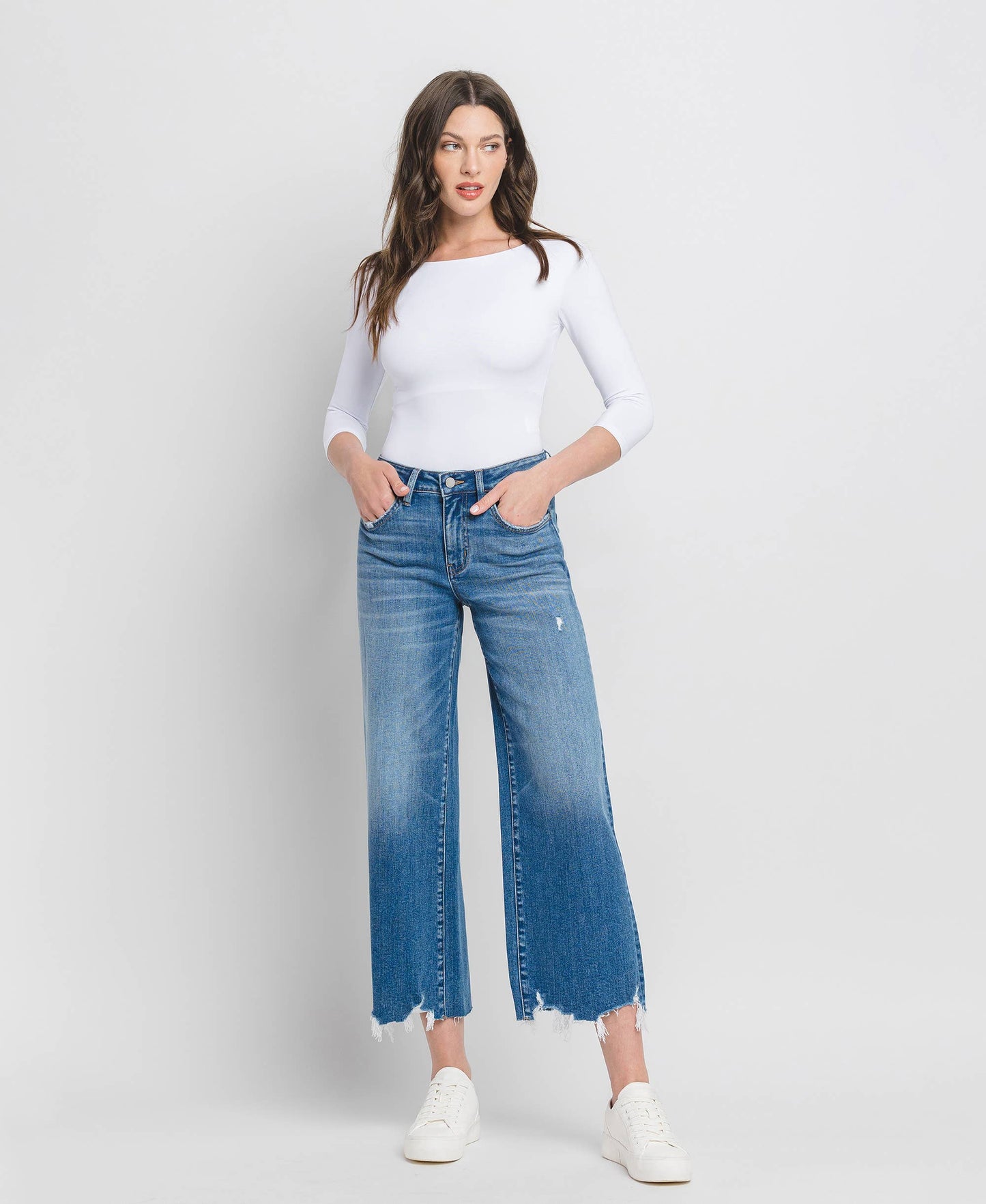 HIGH RISE CROP WIDE LEG JEANS