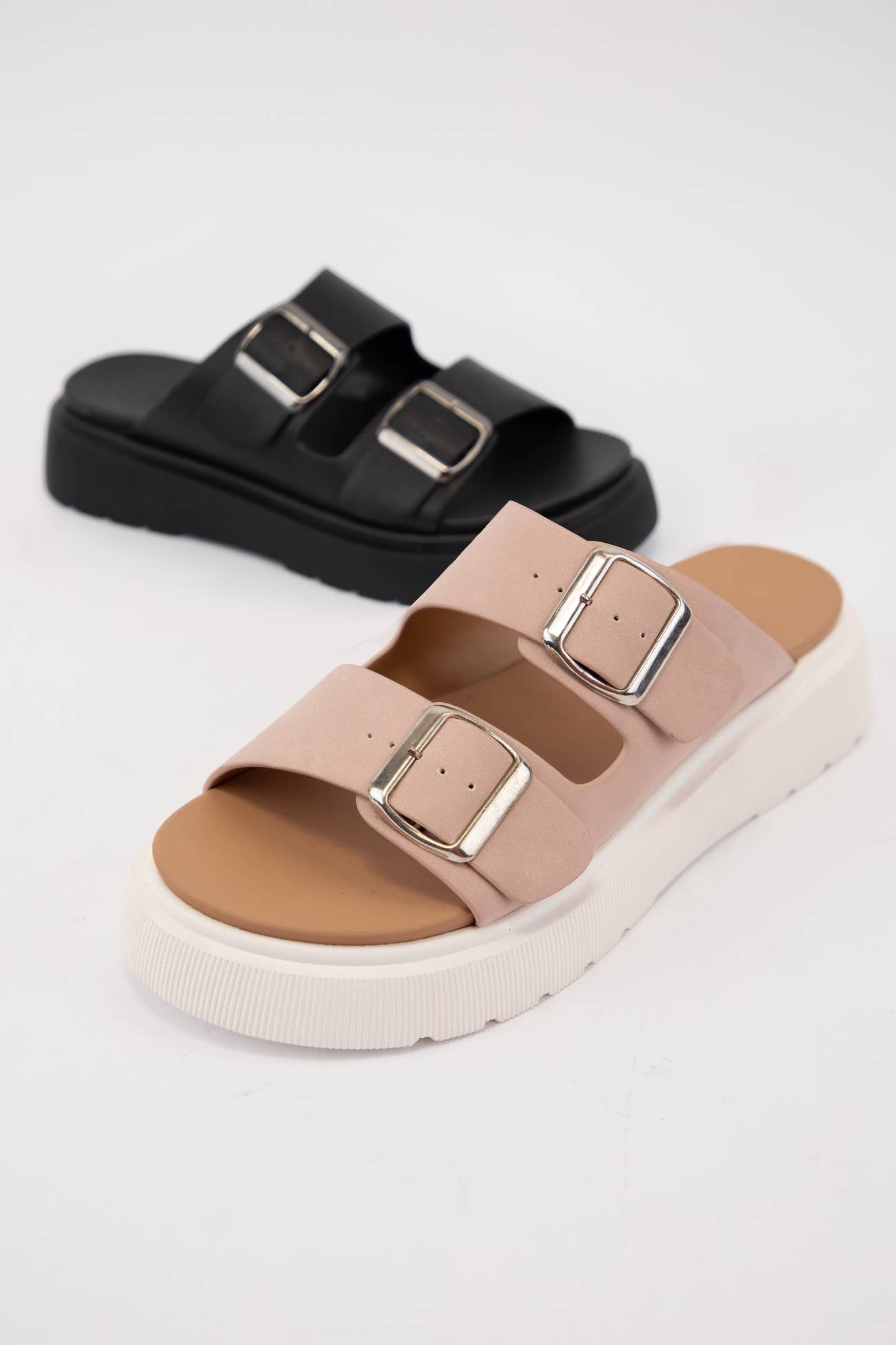 UBERTA DOUBLE BUCKLE STRAP PLATFORM SLIP-ON SANDAL
