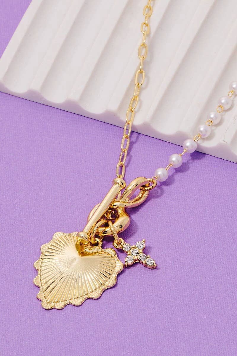 Secret Box Gold Dipped Heart And Cross Toggle Chain Necklace