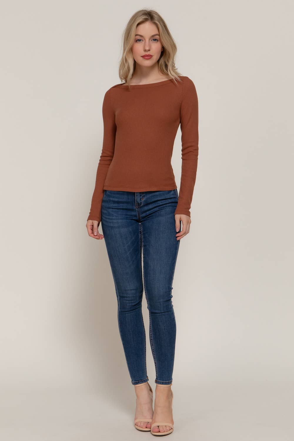 Long Sleeve Boat Neck Thermal Knit Top
