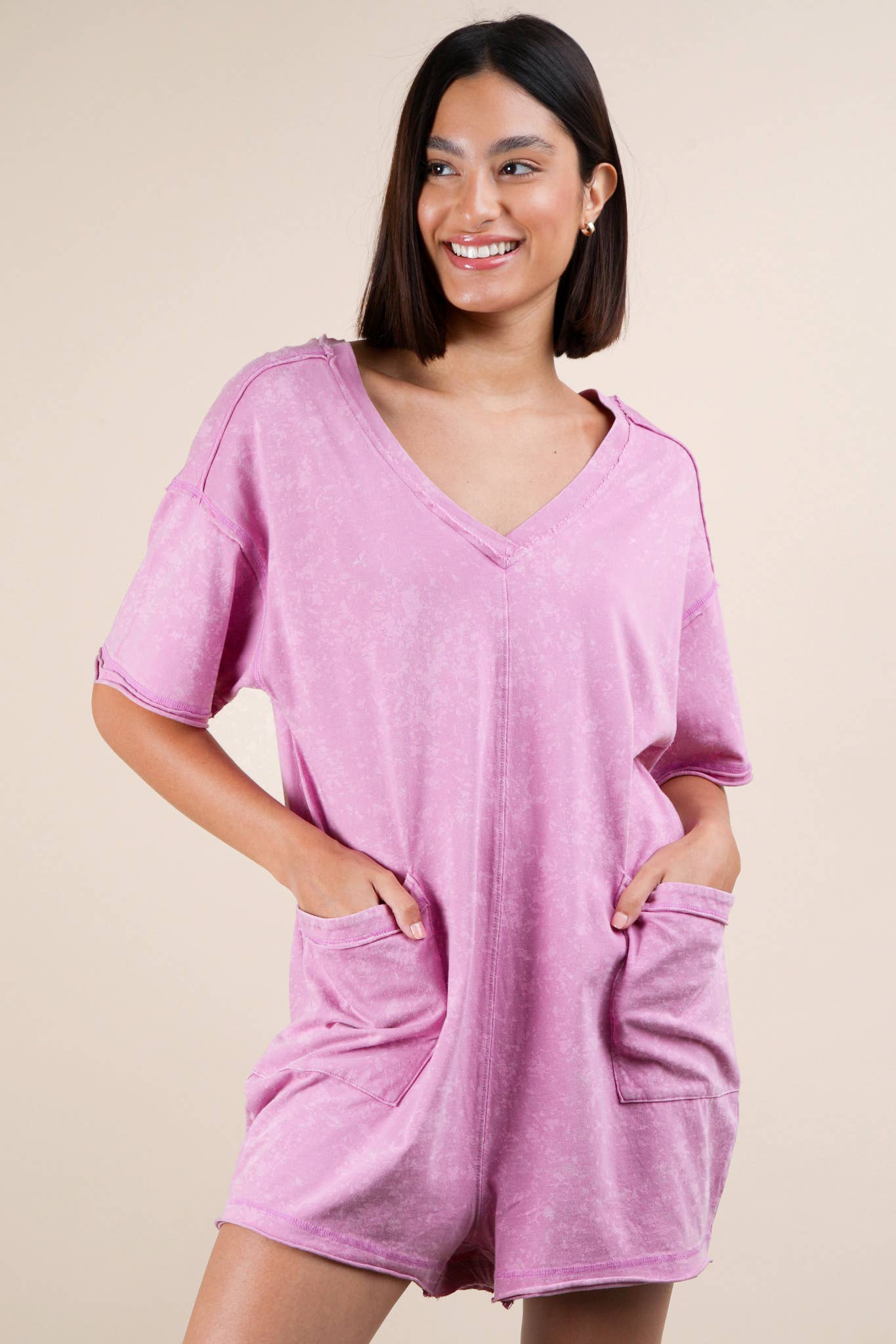 NP70740-Mineral Washed Oversized Casual Knit Romper