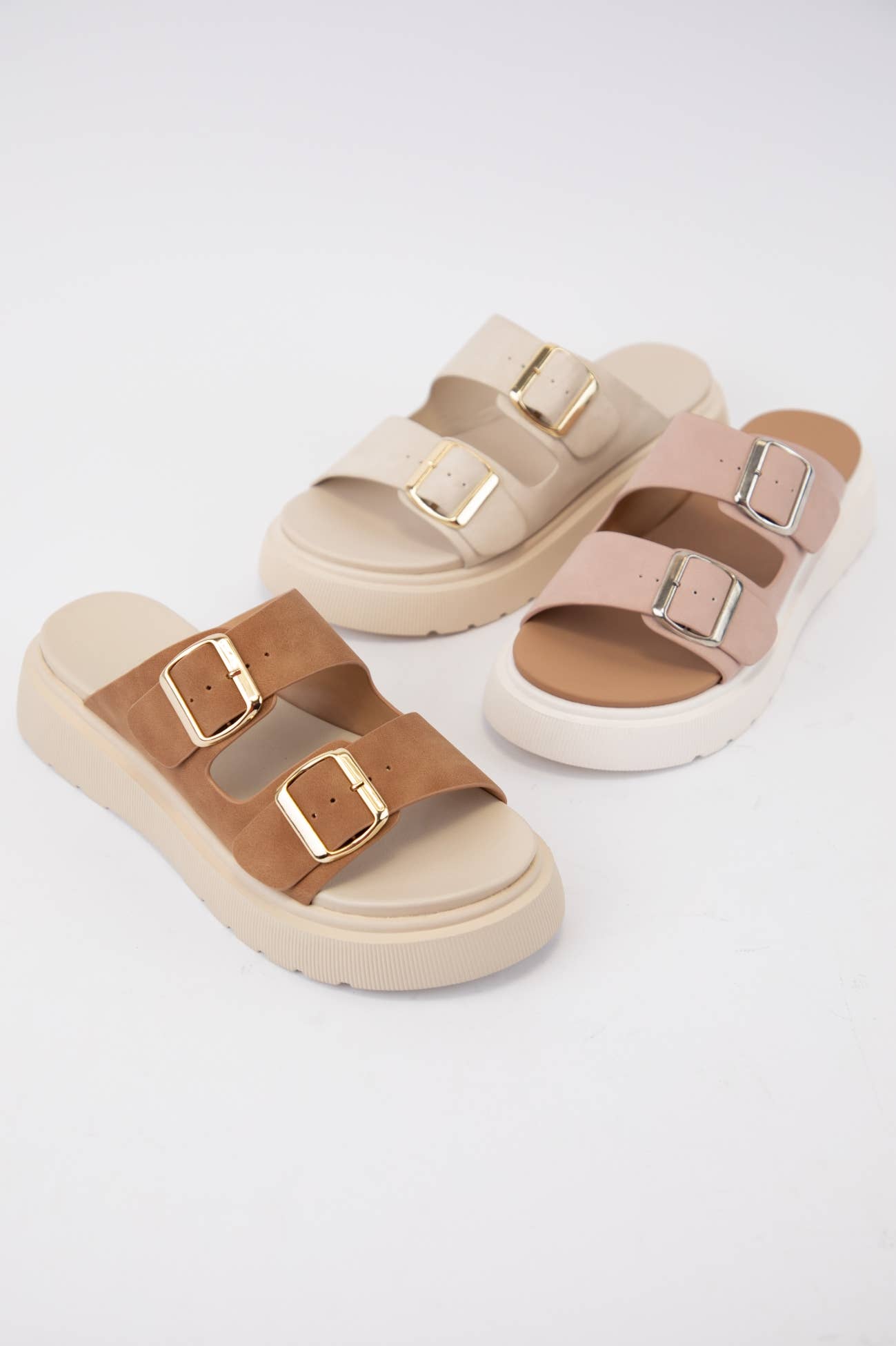 UBERTA DOUBLE BUCKLE STRAP PLATFORM SLIP-ON SANDAL