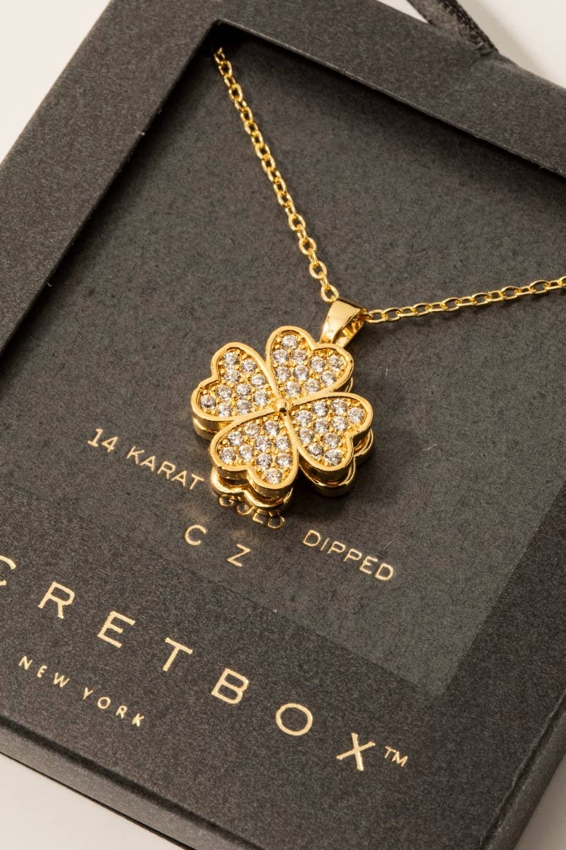 Gold Dipped Cz Pave Clover Pendant Necklace