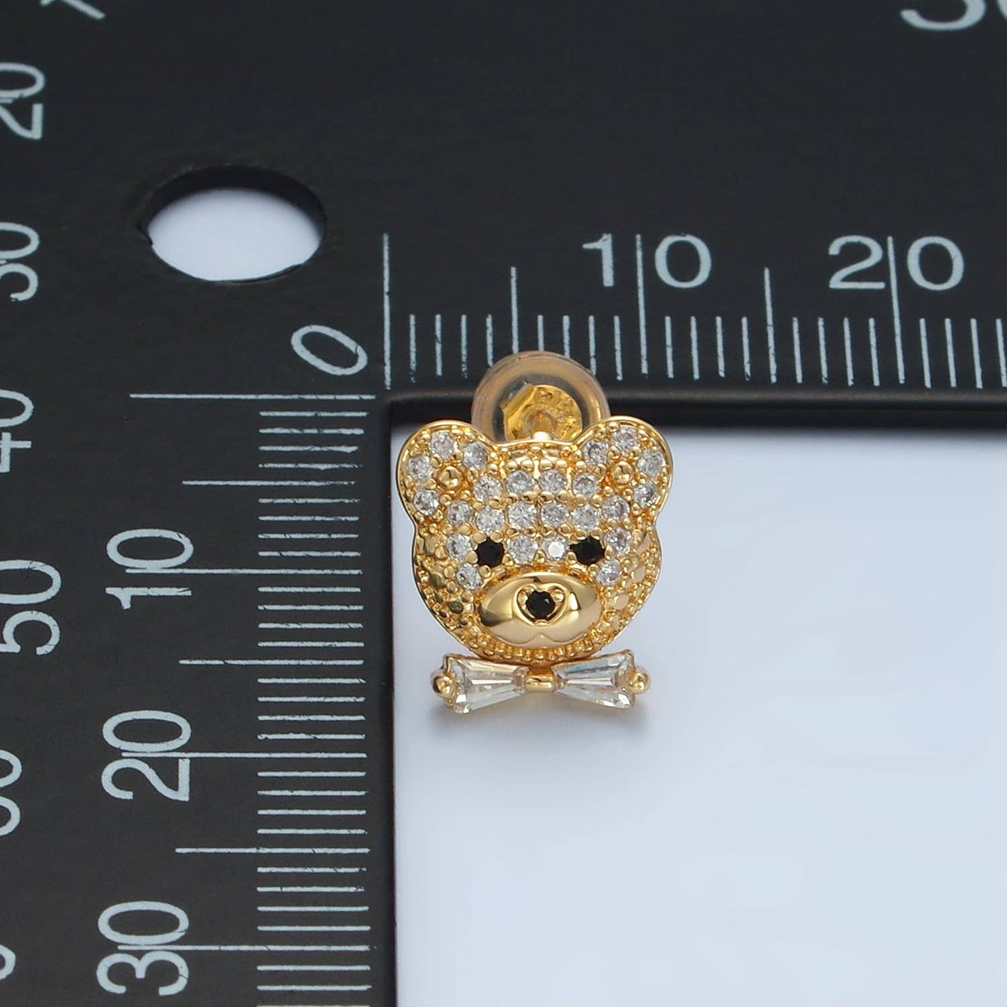 24K Gold Filled Baguette CZ Paved Teddy Bear Studs | AD741