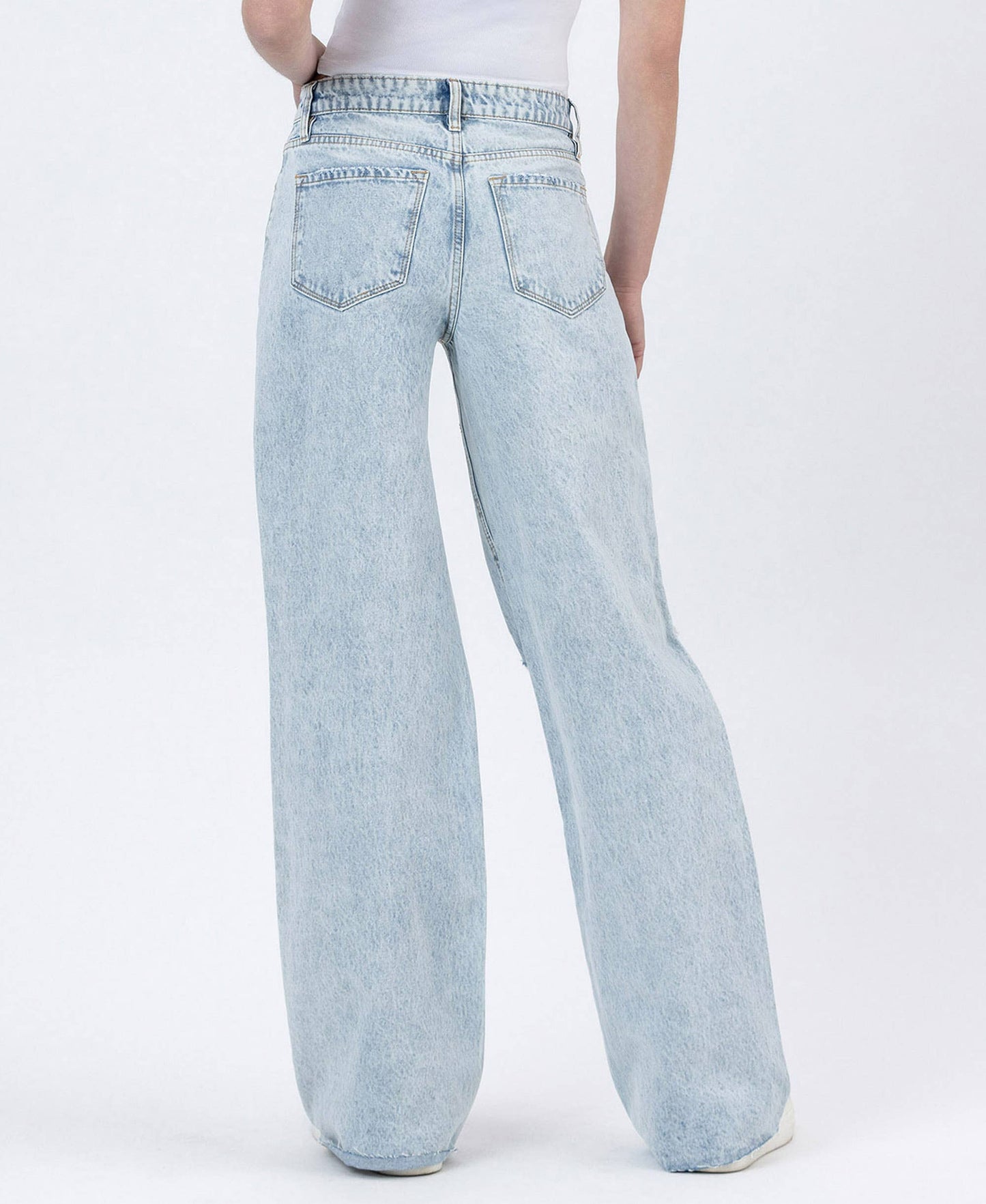 HIGH RISE DISTRESSED LONG BAGGY WIDE LEG JEANS BY4653L