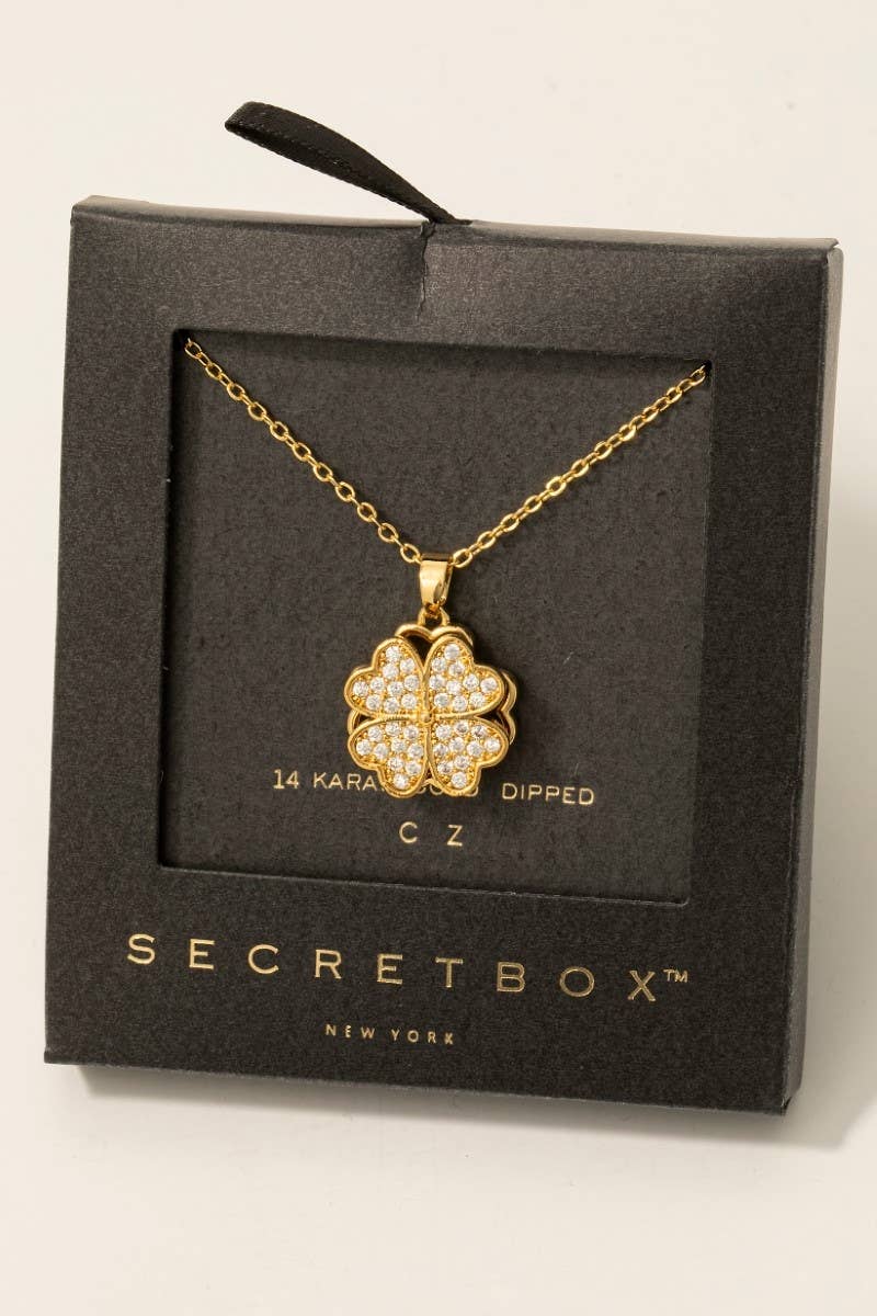 Gold Dipped Cz Pave Clover Pendant Necklace