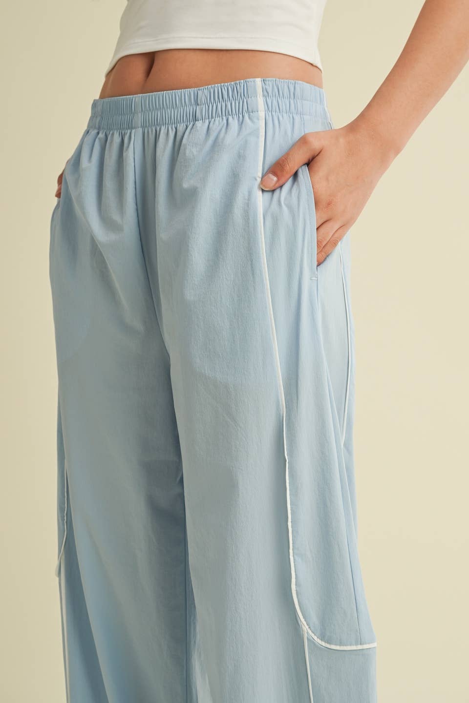 Nylon Track Pants with Contrast Piping