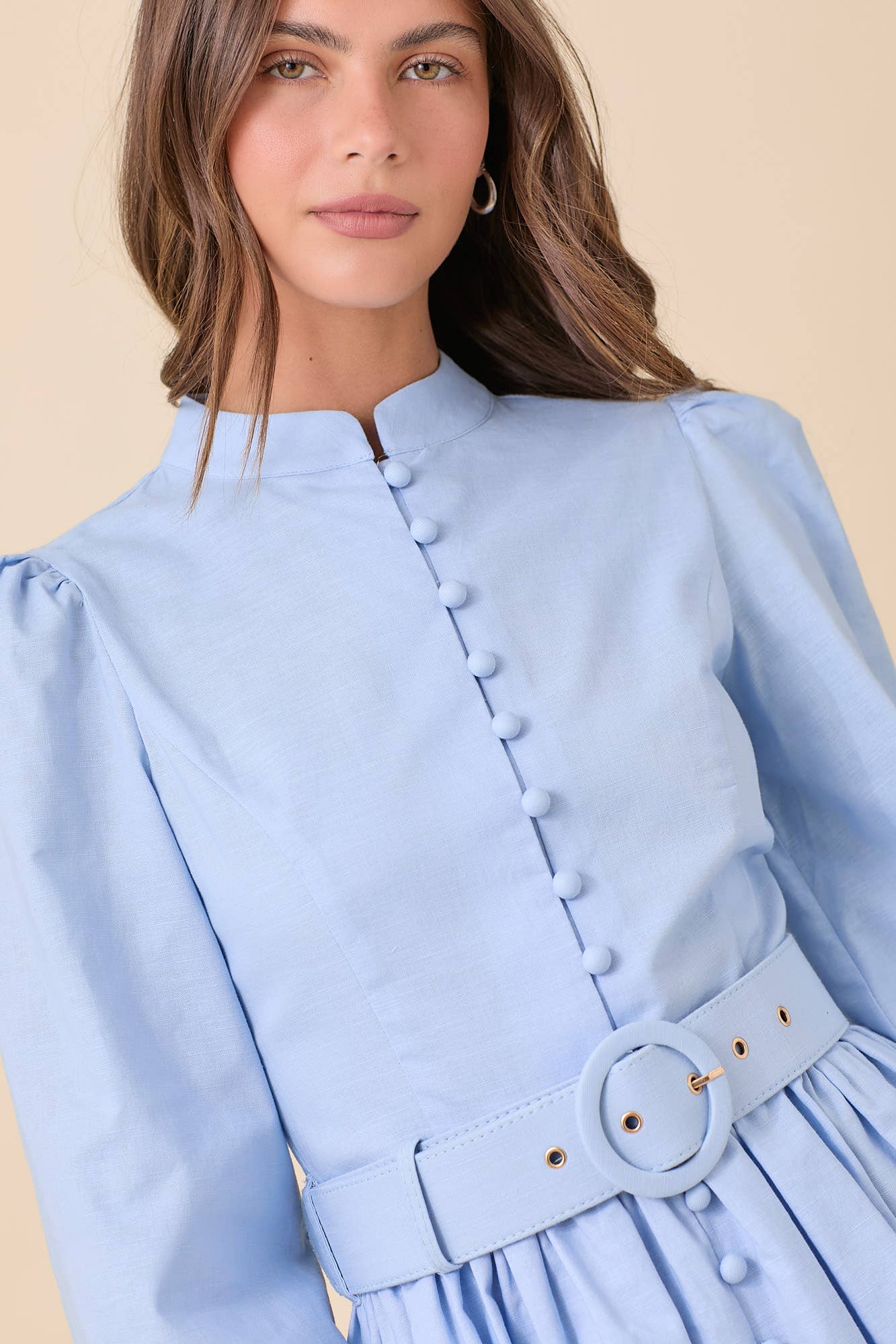 Mock Neck Mini Dress With Front Button