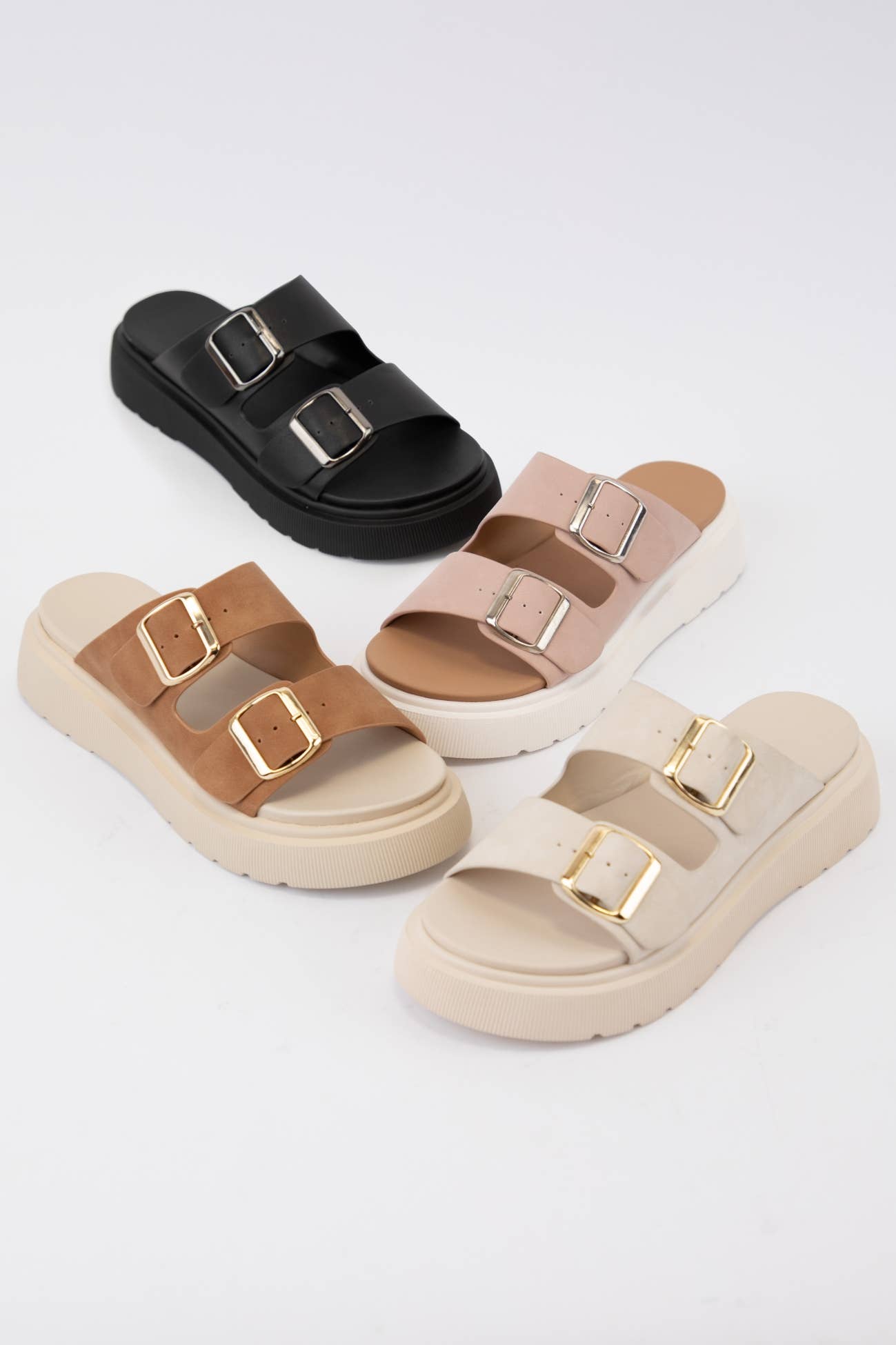 UBERTA DOUBLE BUCKLE STRAP PLATFORM SLIP-ON SANDAL