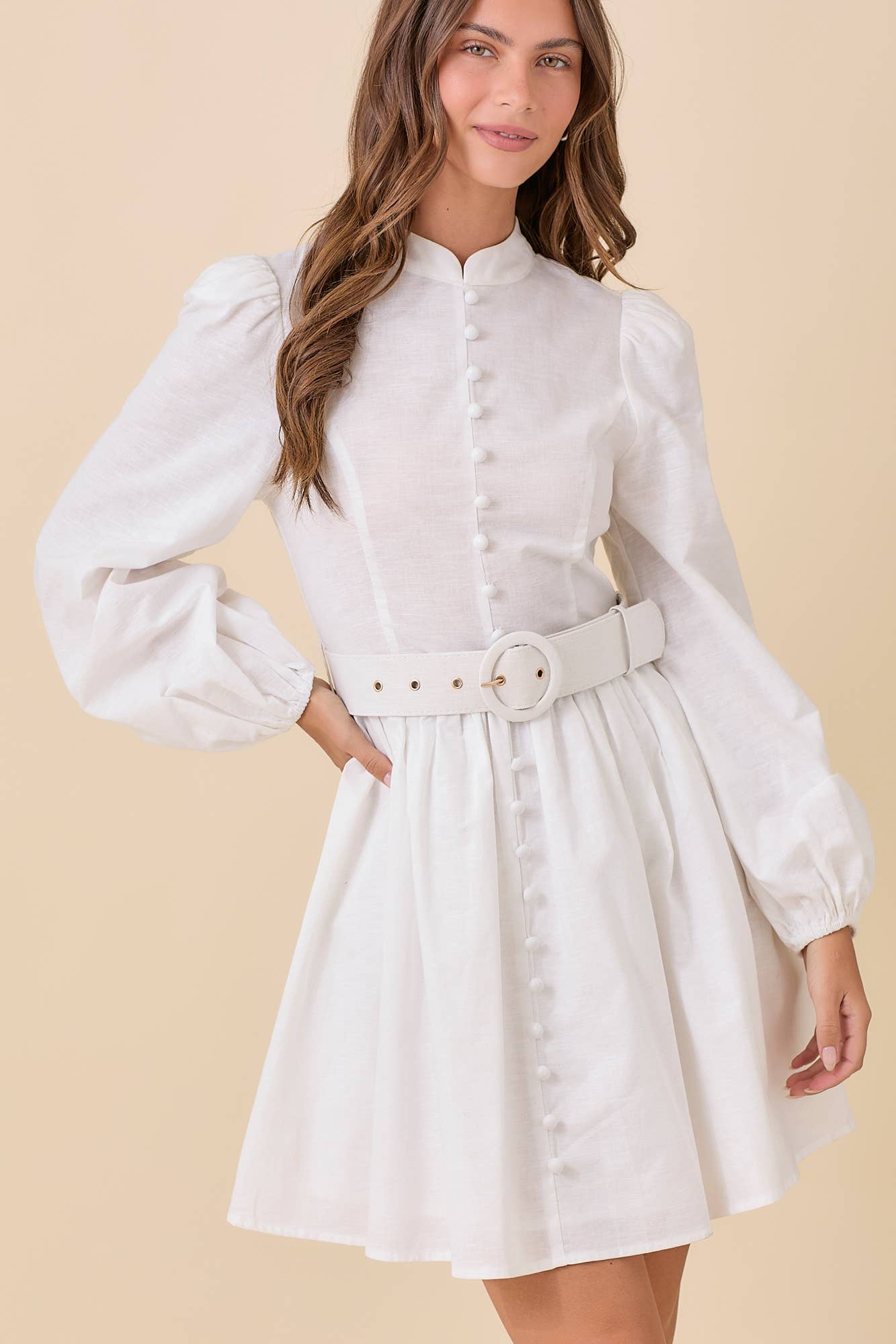 Mock Neck Mini Dress With Front Button