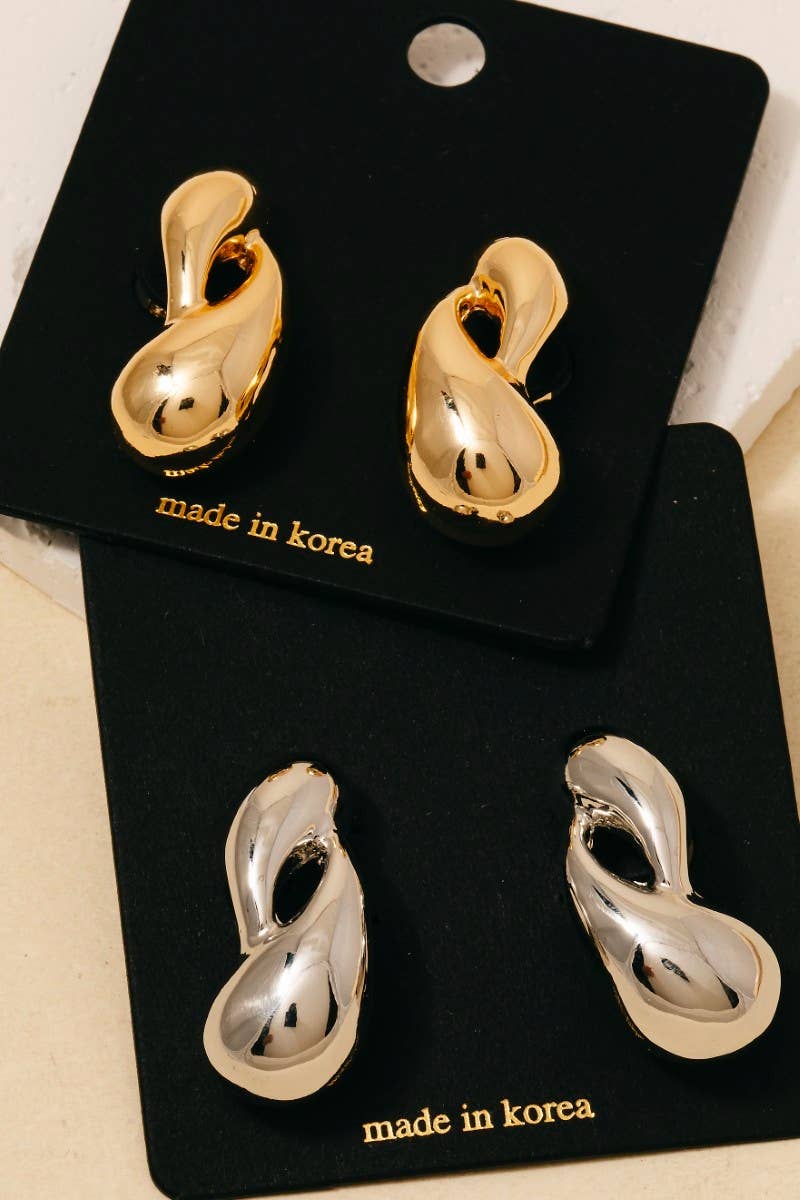 Double Metallic Tear Stud Drop Earrings