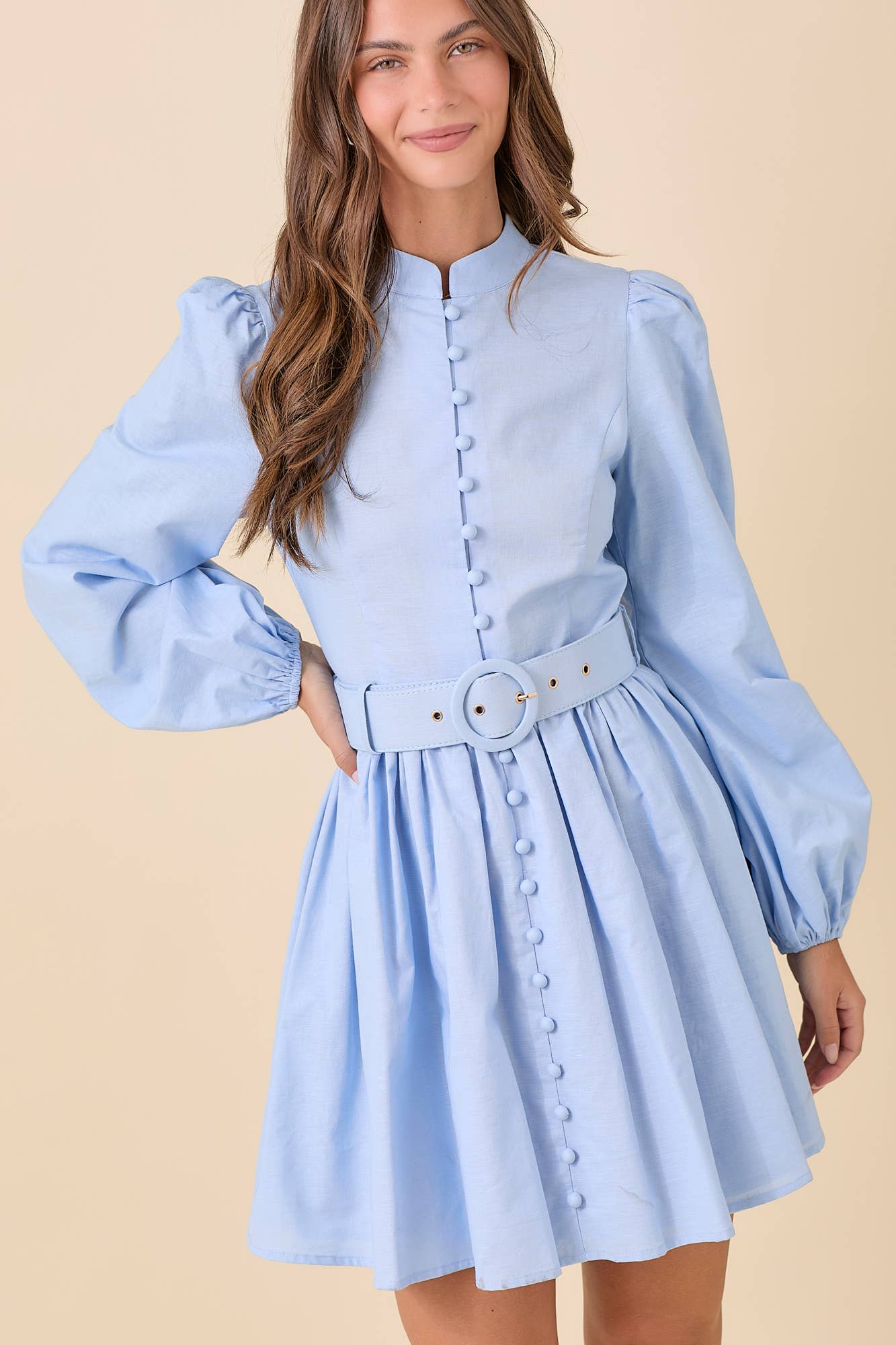 Mock Neck Mini Dress With Front Button
