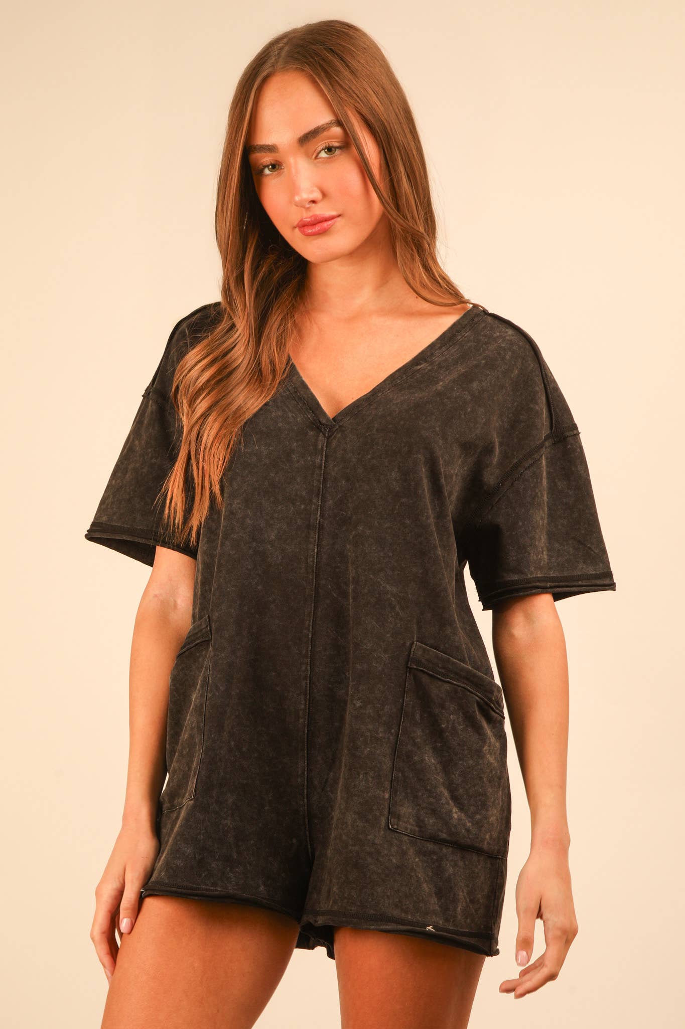 NP70740-Mineral Washed Oversized Casual Knit Romper