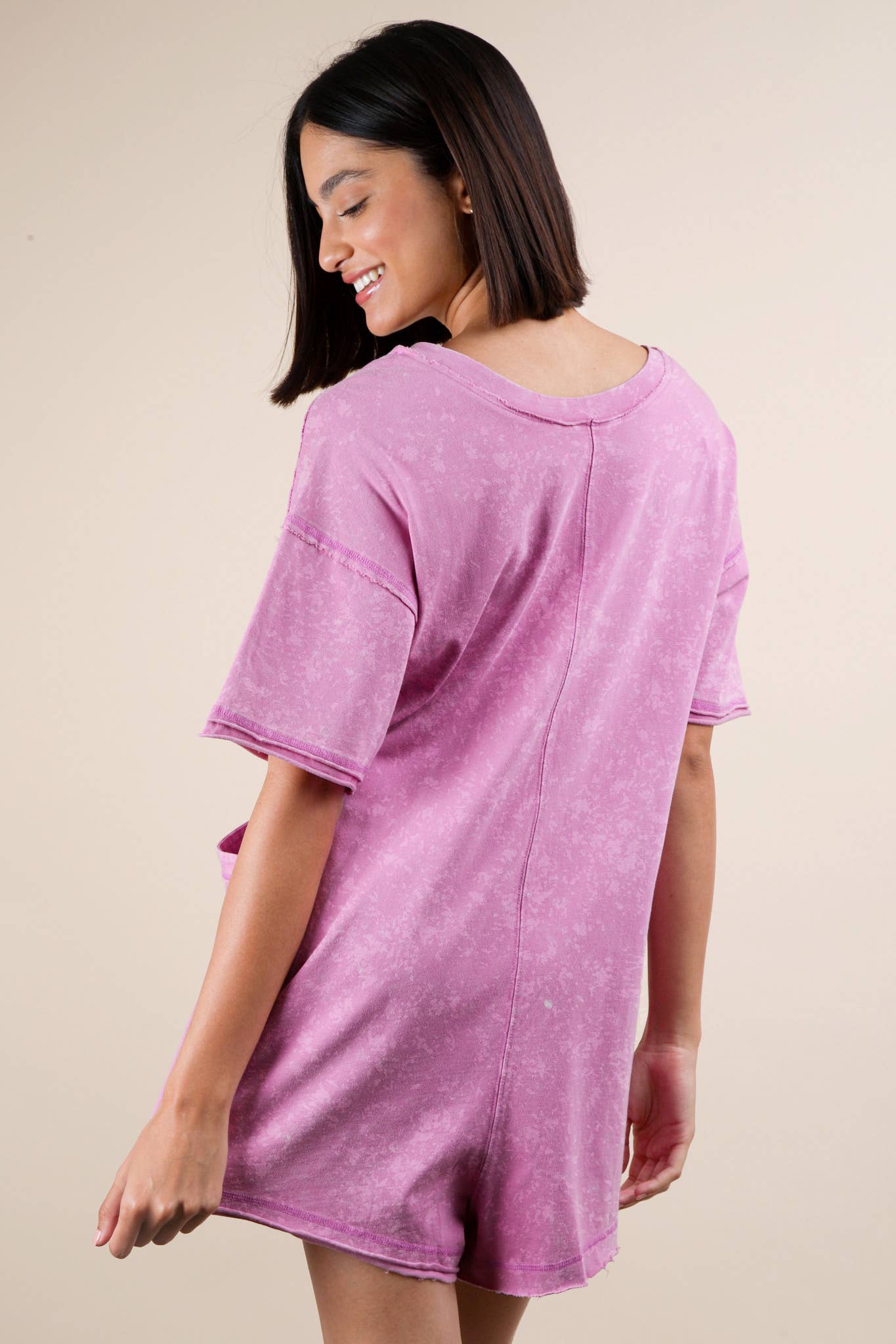 NP70740-Mineral Washed Oversized Casual Knit Romper