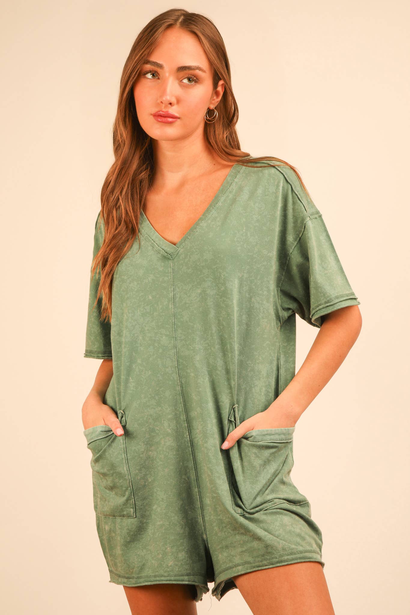 NP70740-Mineral Washed Oversized Casual Knit Romper