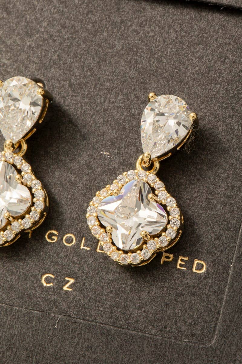 Secret Box Gold Dipped Cz Halo Set Clover Teardrop Dangle