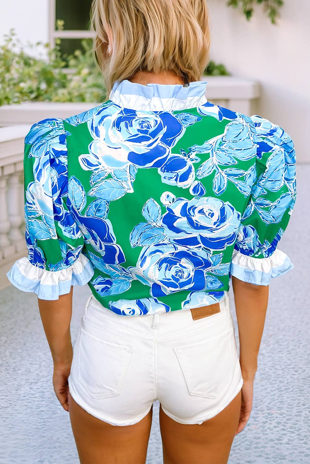 Colorblocked Ruffle Floral Print Top