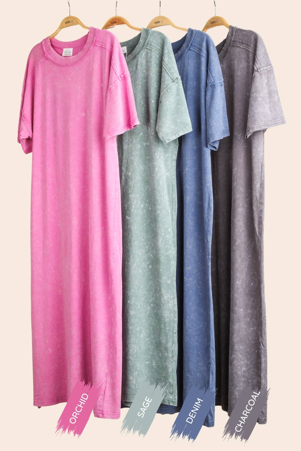 ND31601-Mineral Washed Casual Comfy Midi Dress