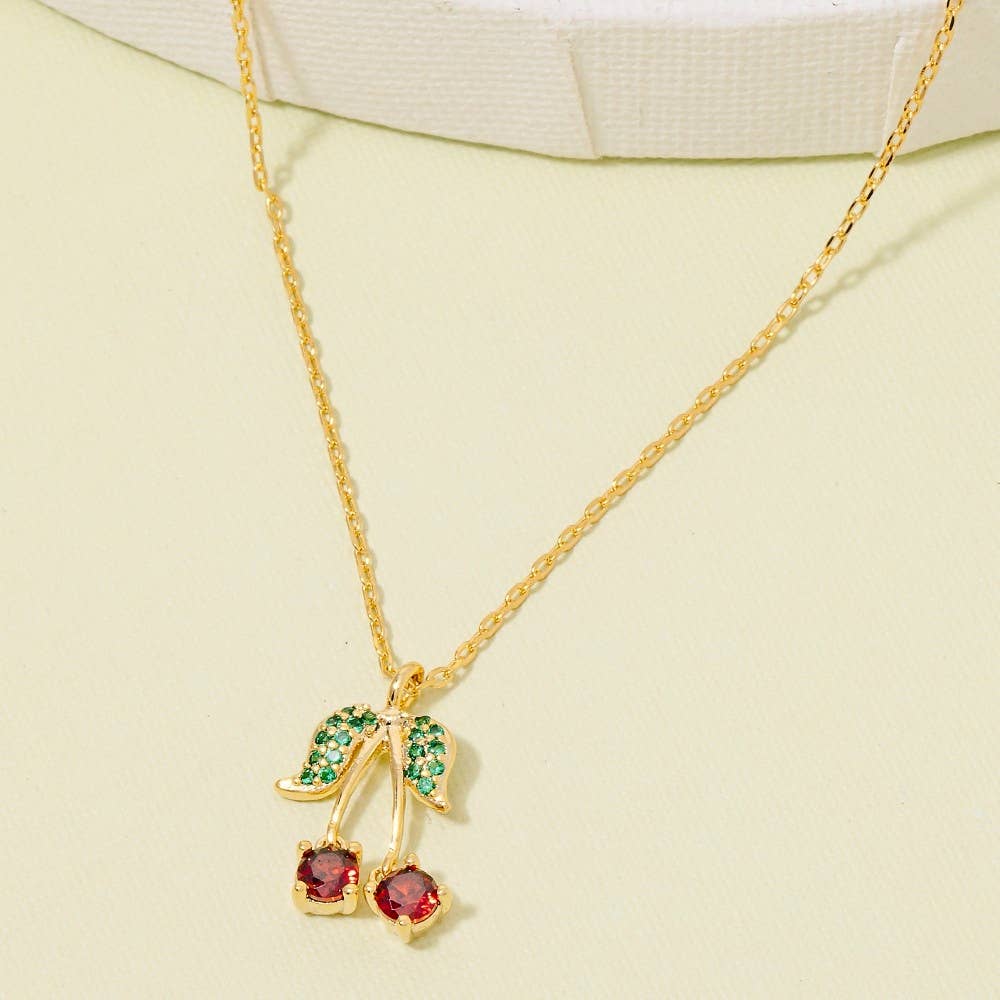 Secret Box Gold Dipped Cz Cherry Pendant Necklace