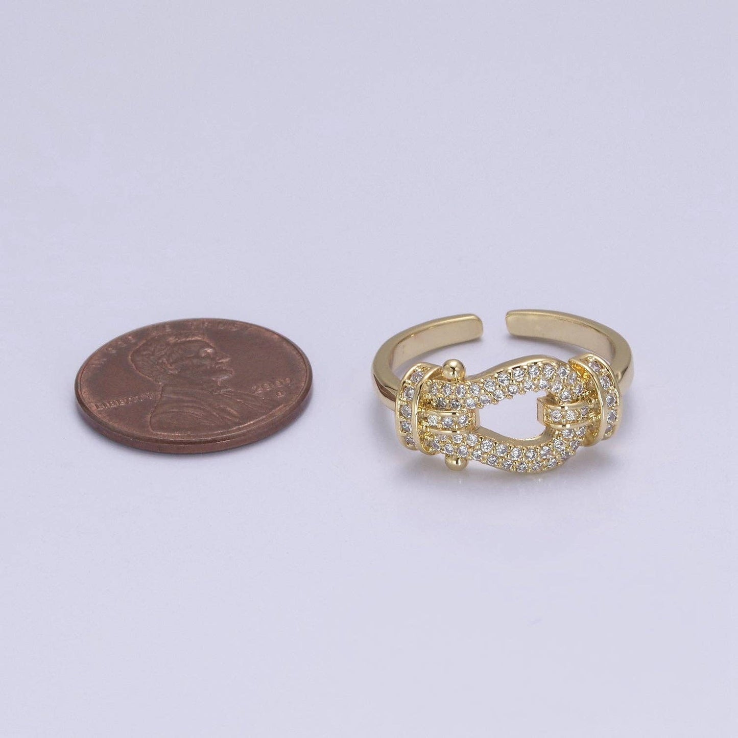 Buckle Ring in 14k Gold Filled Micro Pave Midi Ring / Diamond CZ Belt Buckle Ring for Women Open Adjustable Jewelry S-435