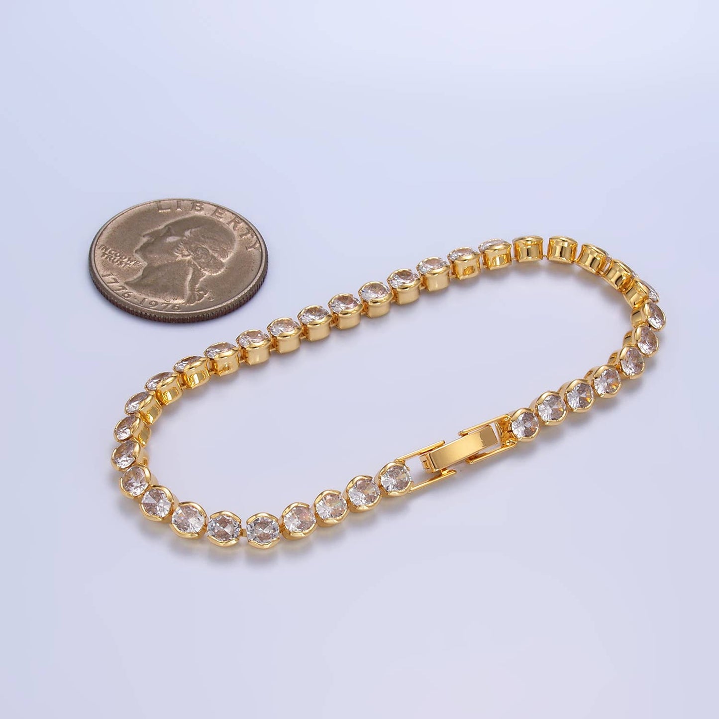 24K Gold Filled Round Bezel 7inch Tennis Bracelet | WA-2980