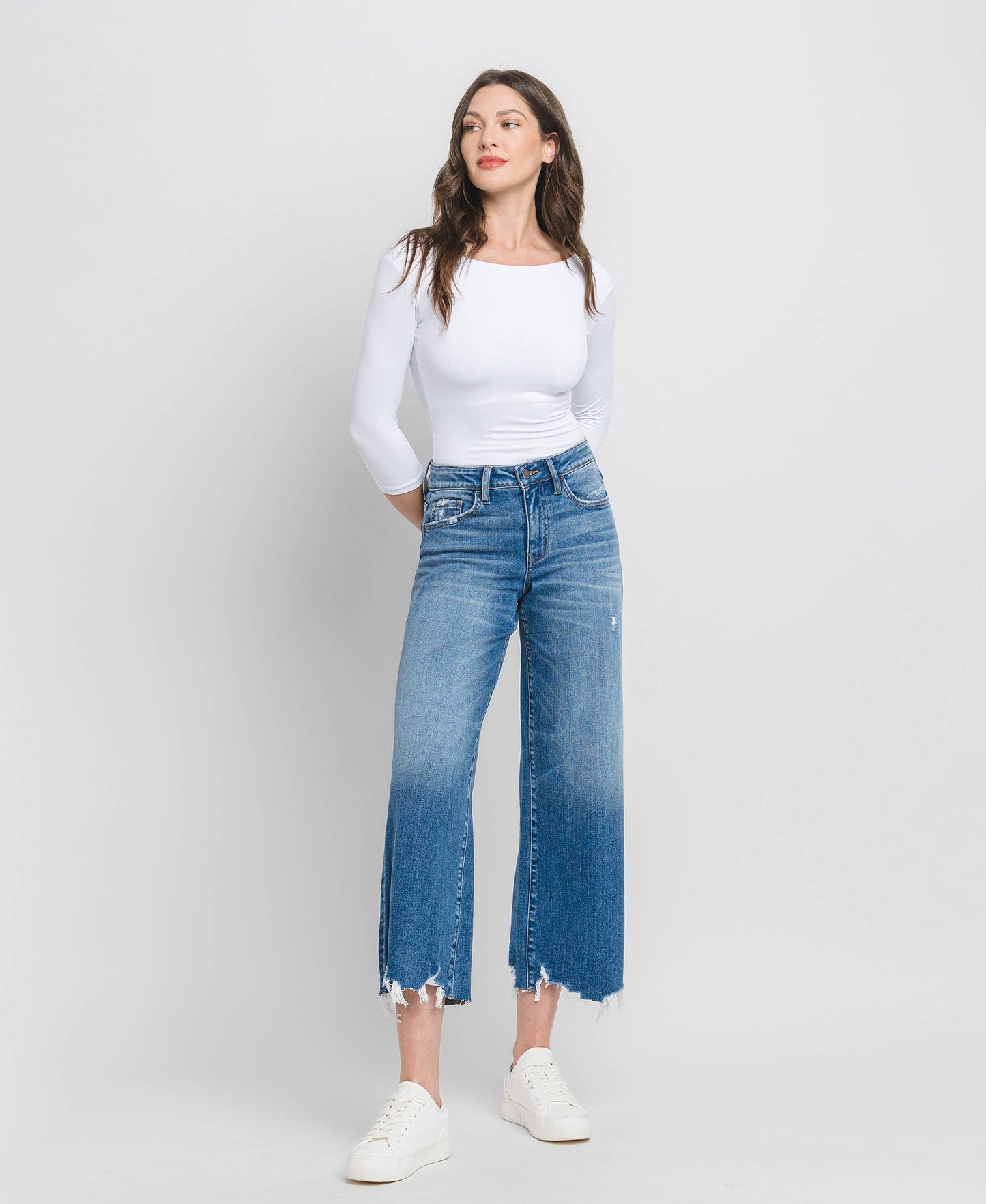 HIGH RISE CROP WIDE LEG JEANS