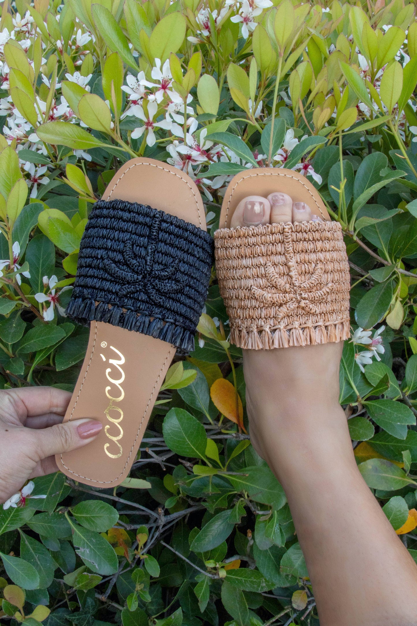SANDY PALM TREE EMBROIDERY DESIGN RAFFIA SANDAL