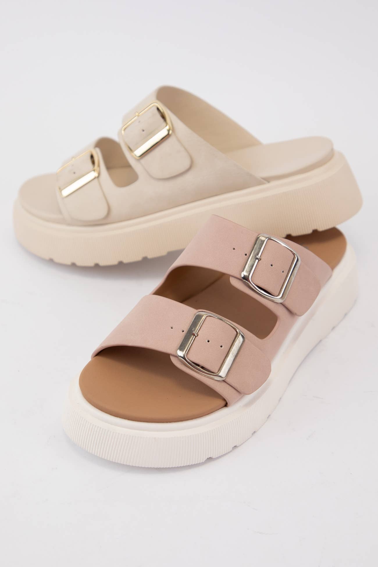 UBERTA DOUBLE BUCKLE STRAP PLATFORM SLIP-ON SANDAL